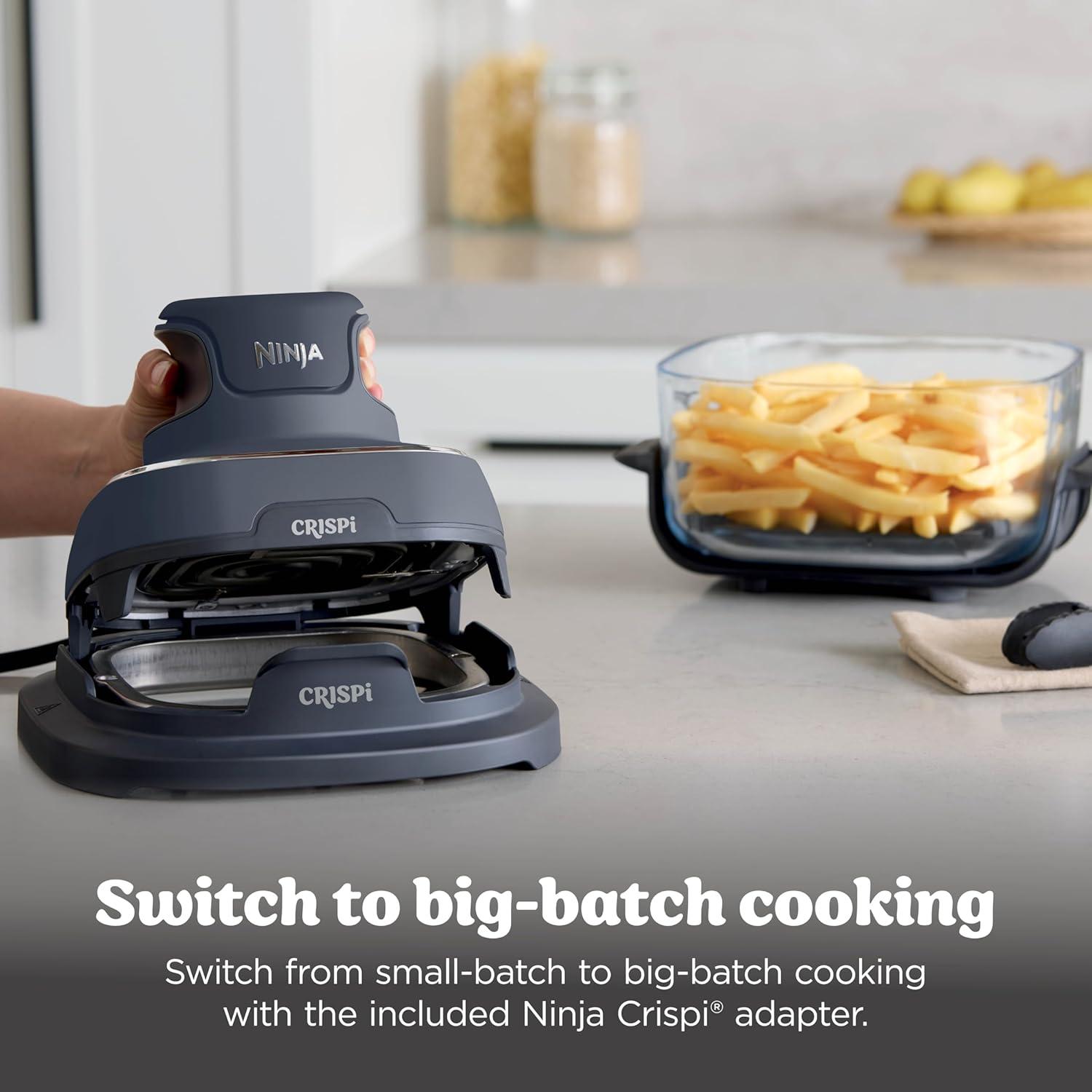 imageNinja Crispi 4in1 Portable Glass Air Fryer Cooking System 1500W 4QT ampamp 6Cup TempWare Glass Containers with Storage Lids Microwave Freezer ampamp Dishwasher Safe Cyberspace Gray FN101GYNavy