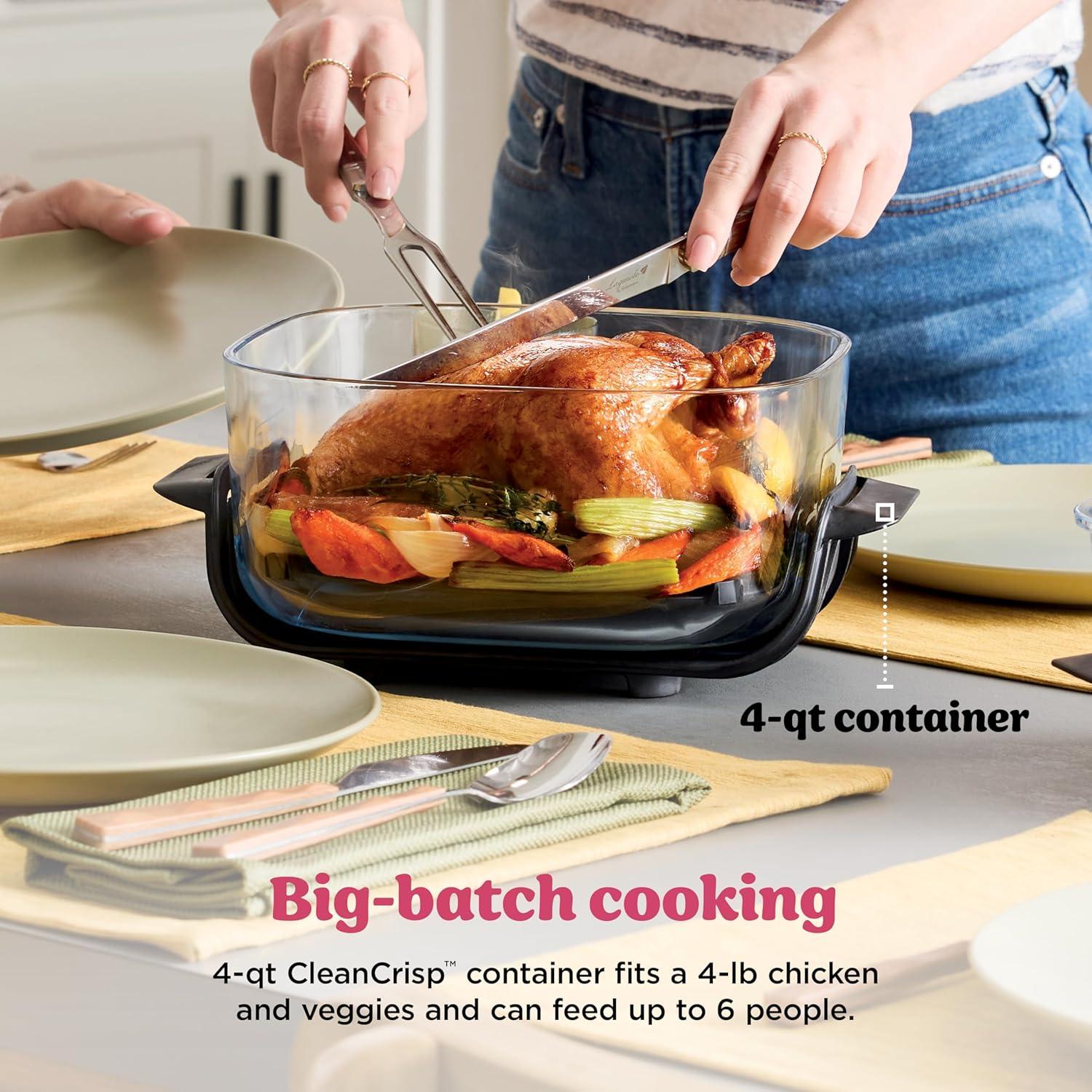 imageNinja Crispi 4in1 Portable Glass Air Fryer Cooking System 1500W 4QT ampamp 6Cup TempWare Glass Containers with Storage Lids Microwave Freezer ampamp Dishwasher Safe Cyberspace Gray FN101GYCherry Crush