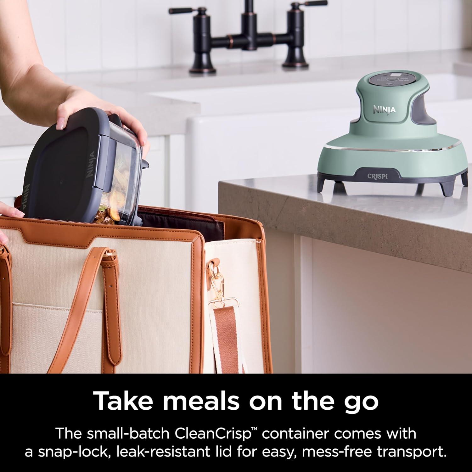 imageNinja Crispi 4in1 Portable Glass Air Fryer Cooking System 1500W 4QT ampamp 6Cup TempWare Glass Containers with Storage Lids Microwave Freezer ampamp Dishwasher Safe Cyberspace Gray FN101GYSage