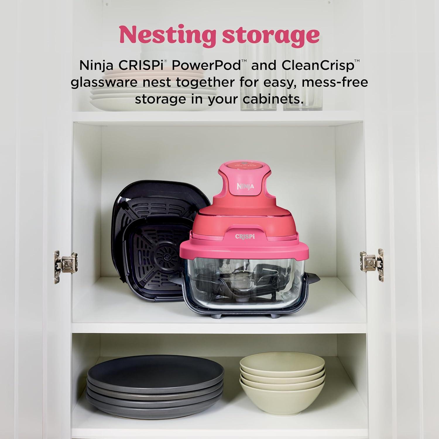 imageNinja Crispi 4in1 Portable Glass Air Fryer Cooking System 1500W 4QT ampamp 6Cup TempWare Glass Containers with Storage Lids Microwave Freezer ampamp Dishwasher Safe Cyberspace Gray FN101GYCherry Crush