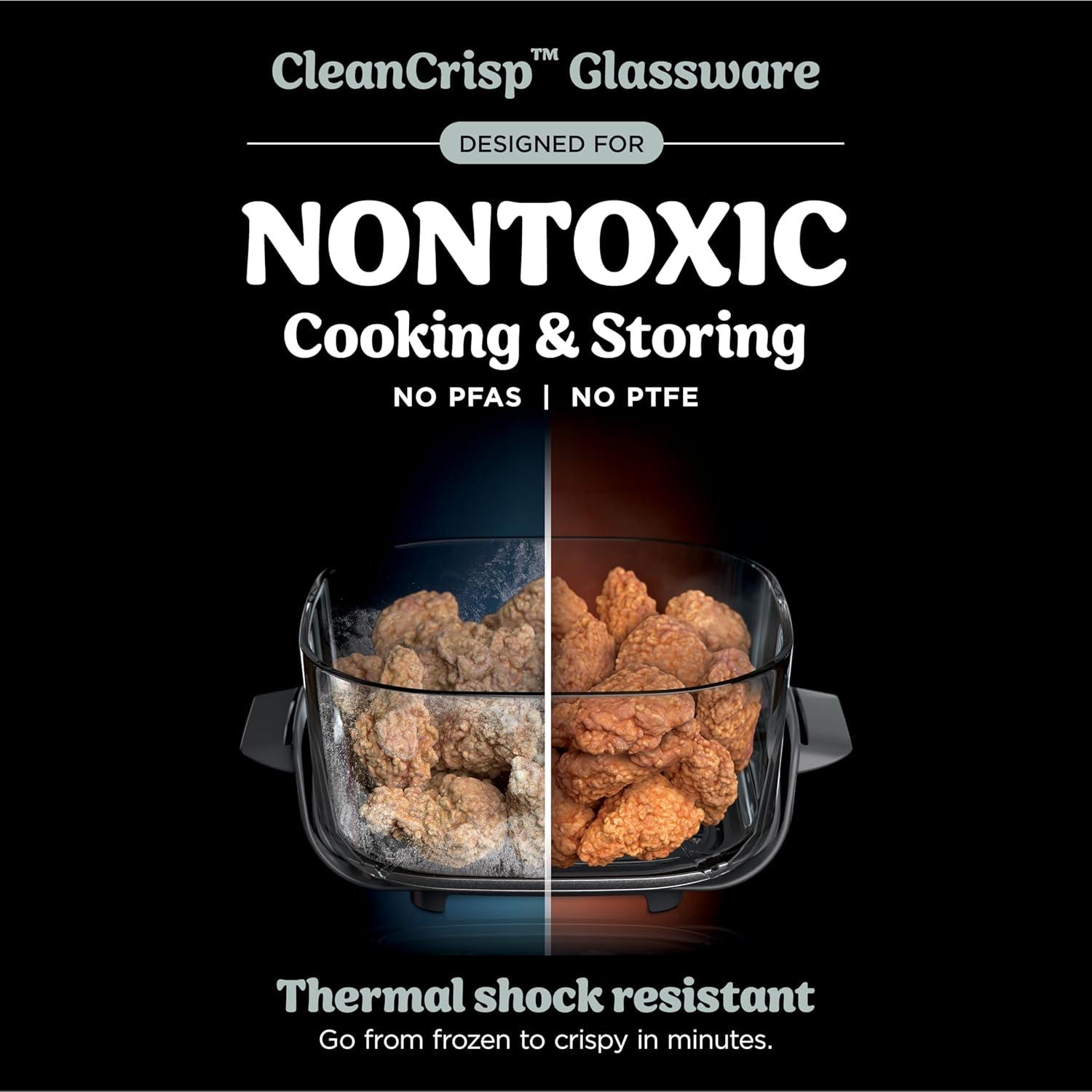 imageNinja Crispi 4in1 Portable Glass Air Fryer Cooking System 1500W 4QT ampamp 6Cup TempWare Glass Containers with Storage Lids Microwave Freezer ampamp Dishwasher Safe Cyberspace Gray FN101GYSage