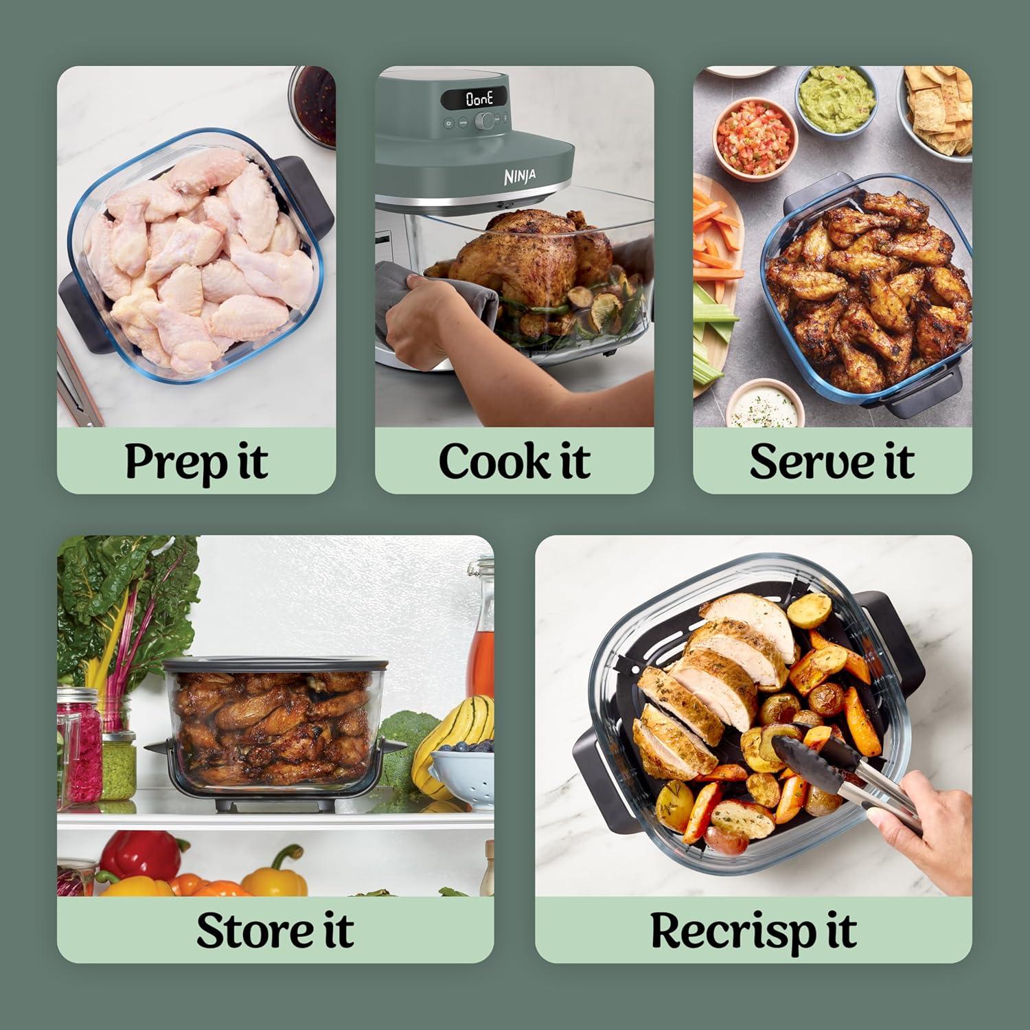 imageNinja Crispi Pro 6in1 Glass Air Fryer 6qt ampamp 25qt Glass Containers with Storage Lids NonToxic Meal Prep Microwave Freezer ampamp Dishwasher Safe Air Fry Bake ampamp More Ash Grey AS101DGAsh Grey