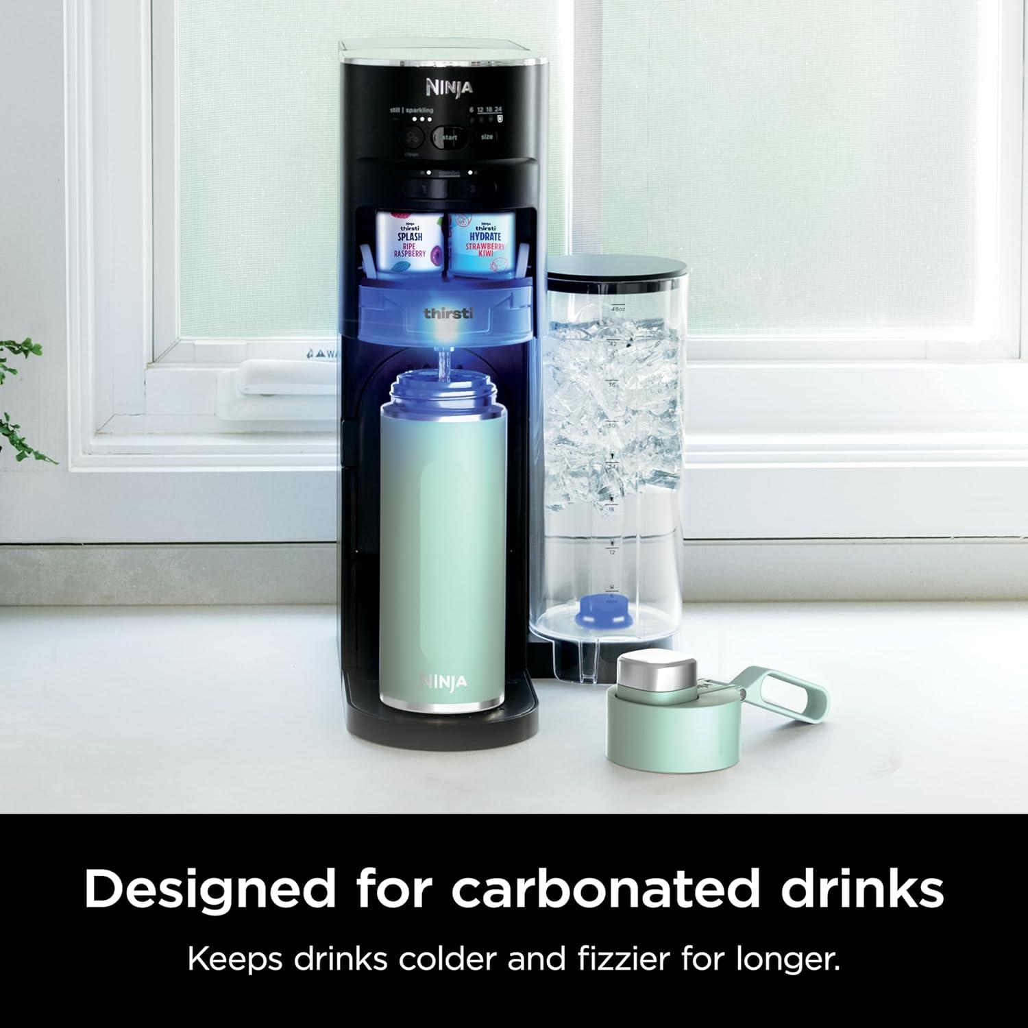 imageNinja DW2401BK Thirsti 24oz Travel Water Bottle For Carbonated Sparkling Drinks Colder and Fizzier Longer Leak Proof 24 Hrs Cold Dishwasher Safe Stainless Steel Insulated Tumbler Onyx BlackMint