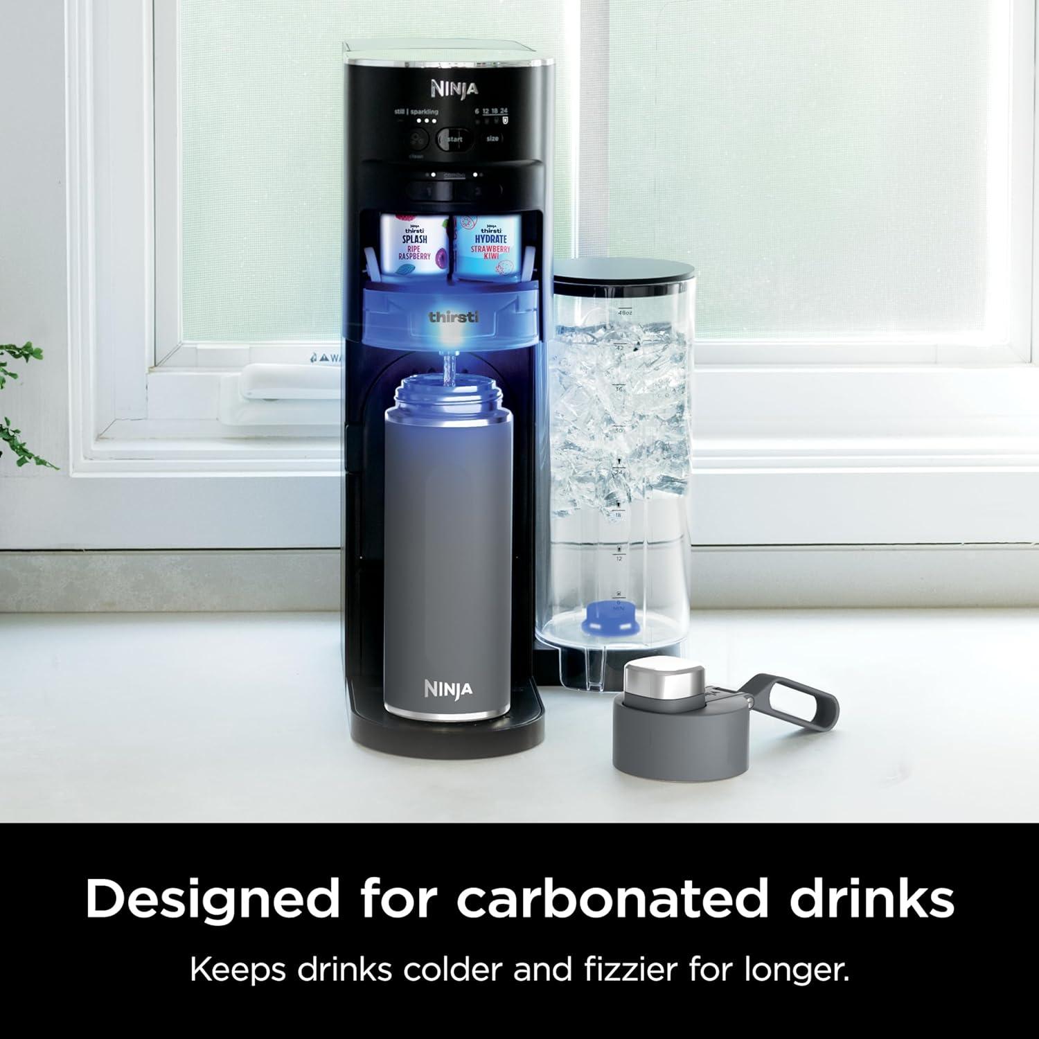 imageNinja DW2401BL Thirsti 24oz Travel Water Bottle For Carbonated Sparkling Drinks Colder and Fizzier Longer Leak Proof 24 Hrs Cold Dishwasher Safe Stainless Steel Insulated Tumbler Storm BlueGray