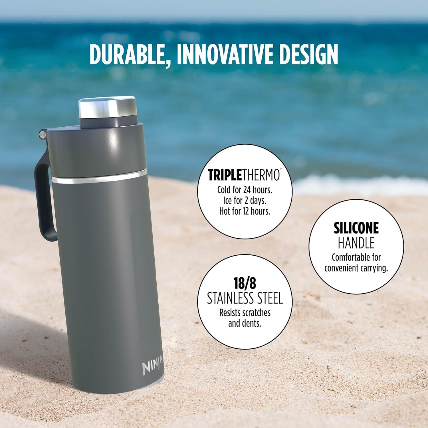 imageNinja DW2401MT Thirsti 24oz Travel Water Bottle For Carbonated Sparkling Drinks Colder and Fizzier Longer Leak Proof 24 Hrs Cold Dishwasher Safe Stainless Steel Insulated Tumbler Seafoam BlueGray