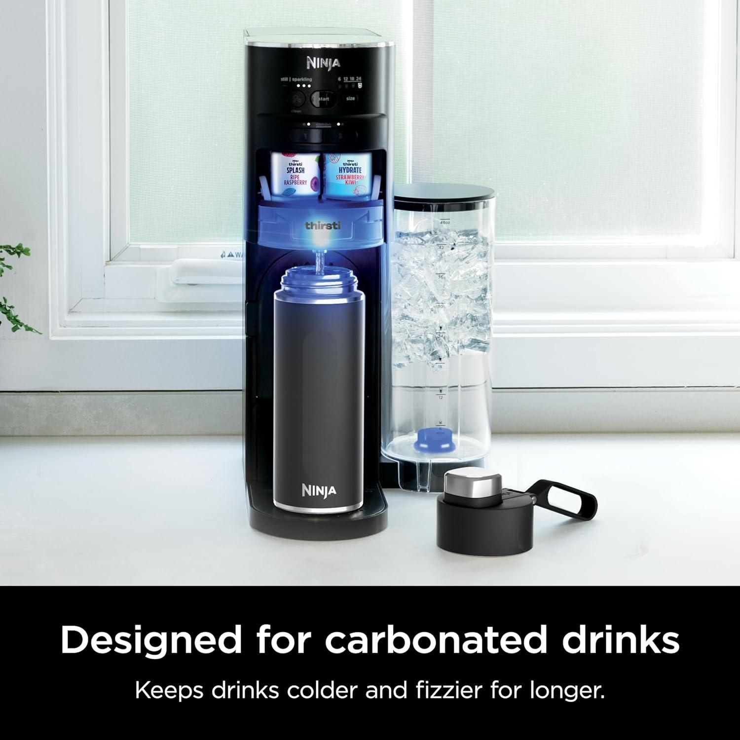 imageNinja DW2401MT Thirsti 24oz Travel Water Bottle For Carbonated Sparkling Drinks Colder and Fizzier Longer Leak Proof 24 Hrs Cold Dishwasher Safe Stainless Steel Insulated Tumbler Seafoam BlueBlack