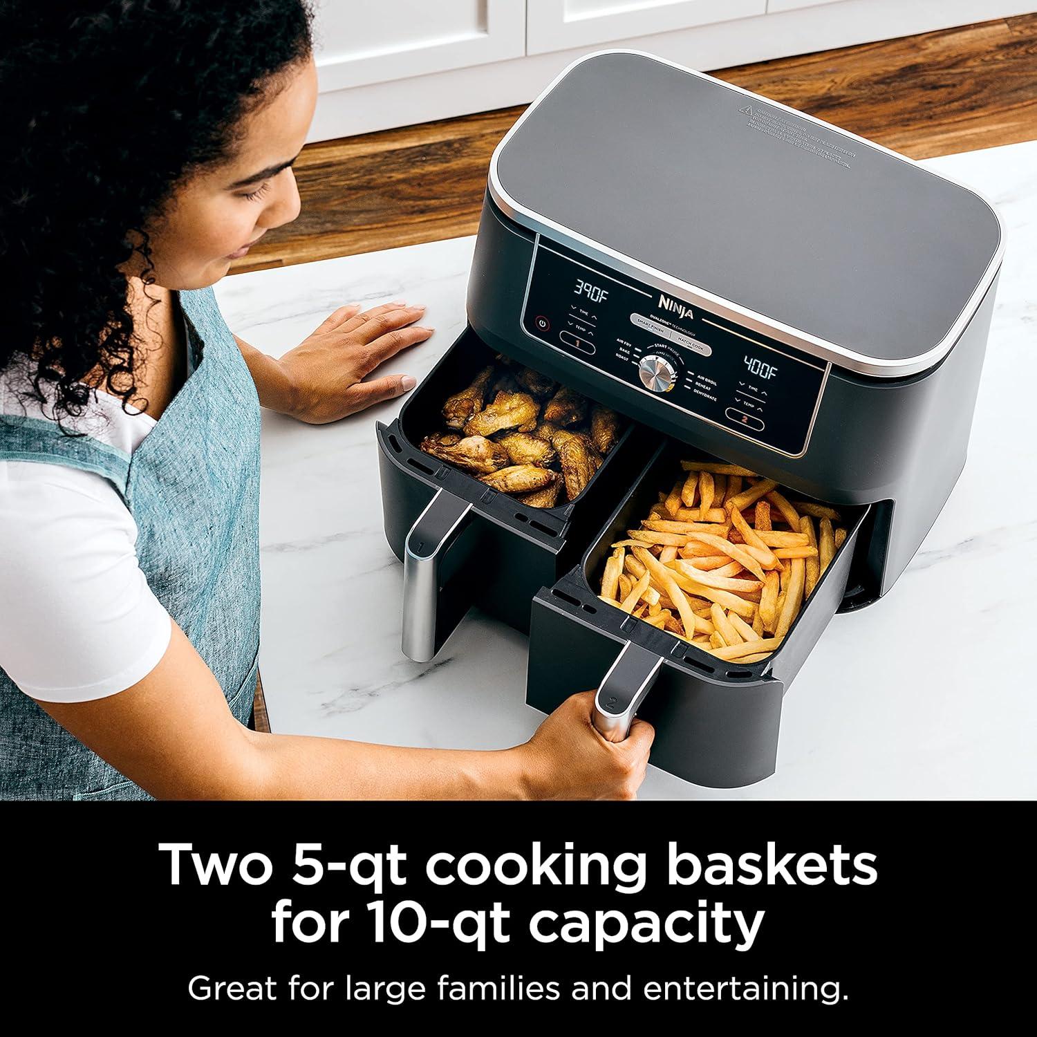 imageNinja DZ201 Foodi 8 Quart 6in1 DualZone 2Basket Air Fryer with 2 Independent Frying Baskets Match Cook ampamp Smart Finish to Roast Broil Dehydrate ampamp More for Quick Easy Meals Grey10QT GREY