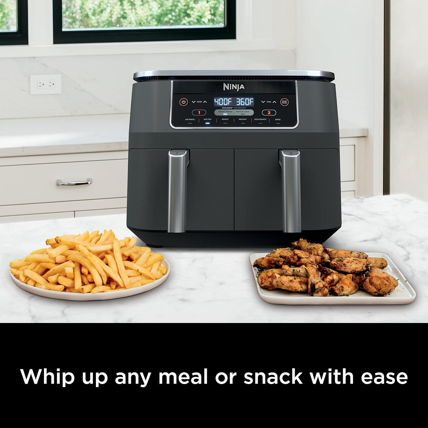 imageNinja DZ201 Foodi 8 Quart 6in1 DualZone 2Basket Air Fryer with 2 Independent Frying Baskets Match Cook ampamp Smart Finish to Roast Broil Dehydrate ampamp More for Quick Easy Meals Grey8QT GREY