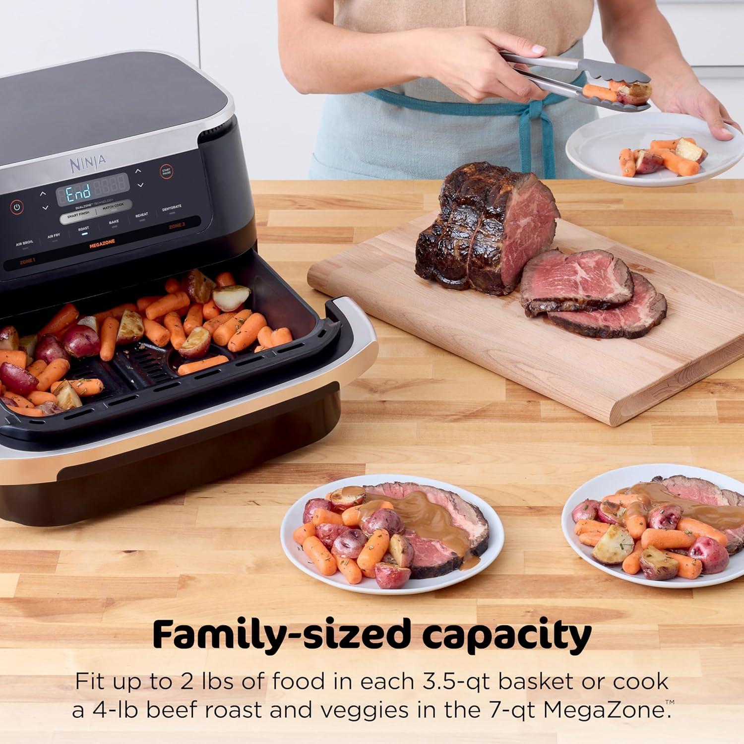 imageNinja DZ201 Foodi 8 Quart 6in1 DualZone 2Basket Air Fryer with 2 Independent Frying Baskets Match Cook ampamp Smart Finish to Roast Broil Dehydrate ampamp More for Quick Easy Meals Grey7QT BLACK