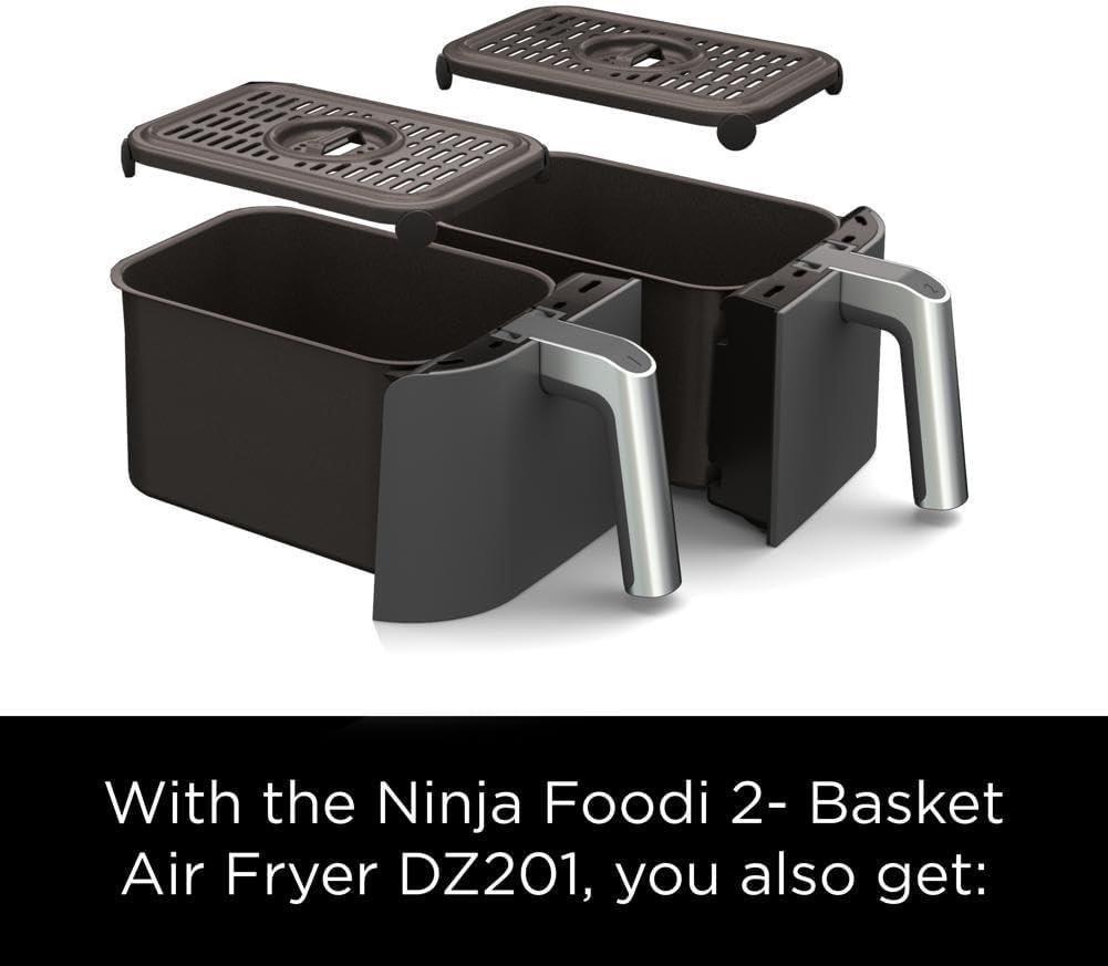 imageNinja DZ201 Foodi 8 Quart 6in1 DualZone 2Basket Air Fryer with 2 Independent Frying Baskets Match Cook ampamp Smart Finish to Roast Broil Dehydrate ampamp More for Quick Easy Meals Grey8QT GREY