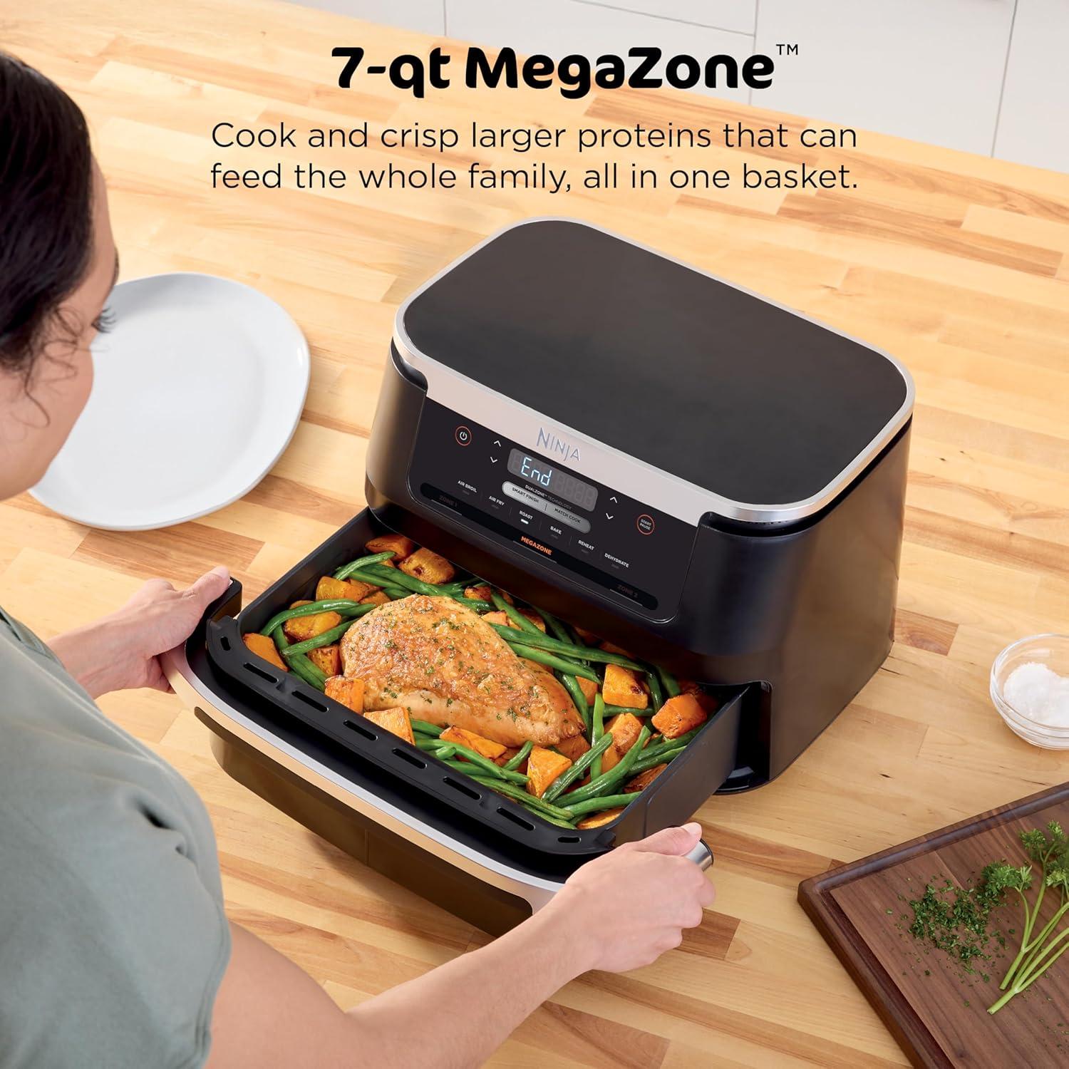imageNinja DZ201 Foodi 8 Quart 6in1 DualZone 2Basket Air Fryer with 2 Independent Frying Baskets Match Cook ampamp Smart Finish to Roast Broil Dehydrate ampamp More for Quick Easy Meals Grey7QT BLACK