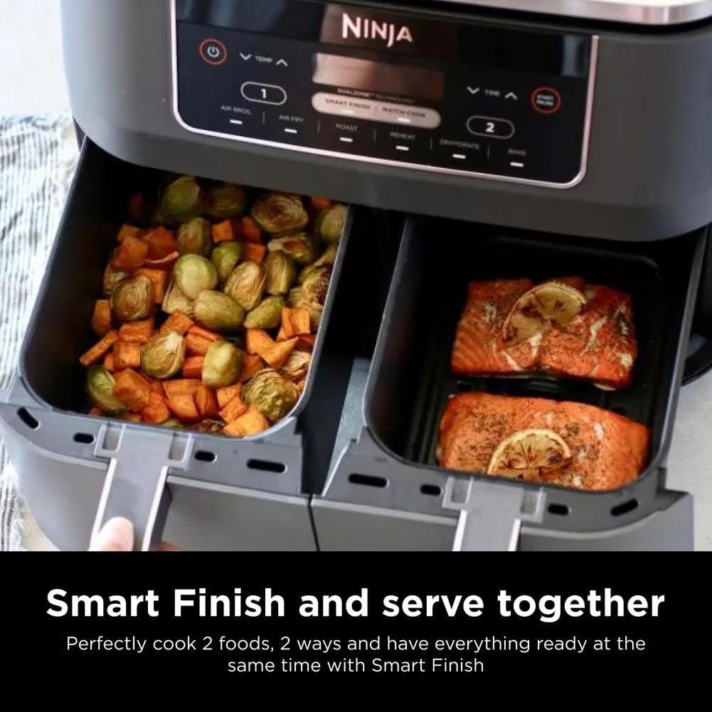imageNinja DZ201 Foodi 8 Quart 6in1 DualZone 2Basket Air Fryer with 2 Independent Frying Baskets Match Cook ampamp Smart Finish to Roast Broil Dehydrate ampamp More for Quick Easy Meals Grey8QT GREY