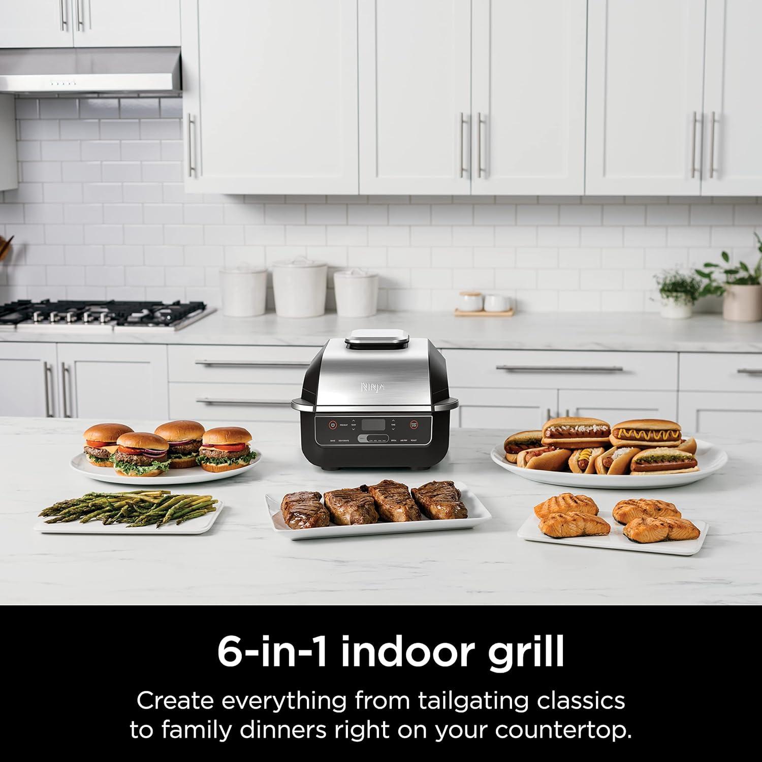 imageNinja EG201 Foodi 6in1 Indoor Grill with Air Fry Roast Bake Broil ampamp Dehydrate 2nd Generation BlackSilver RenewedNinja Foodi Grill