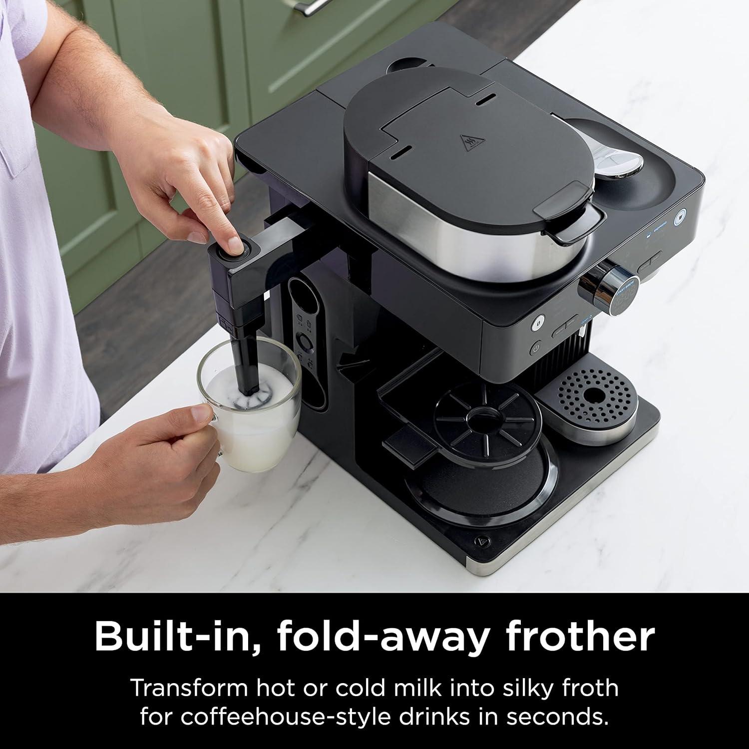 imageNinja Espresso ampamp Coffee Maker ampamp Barista System 3 Espresso Brew Styles SingleServe Coffee ampamp Nespresso Capsule Compatible Builtin Frother Espresso Cappuccino ampamp Latte Maker Black CFN601