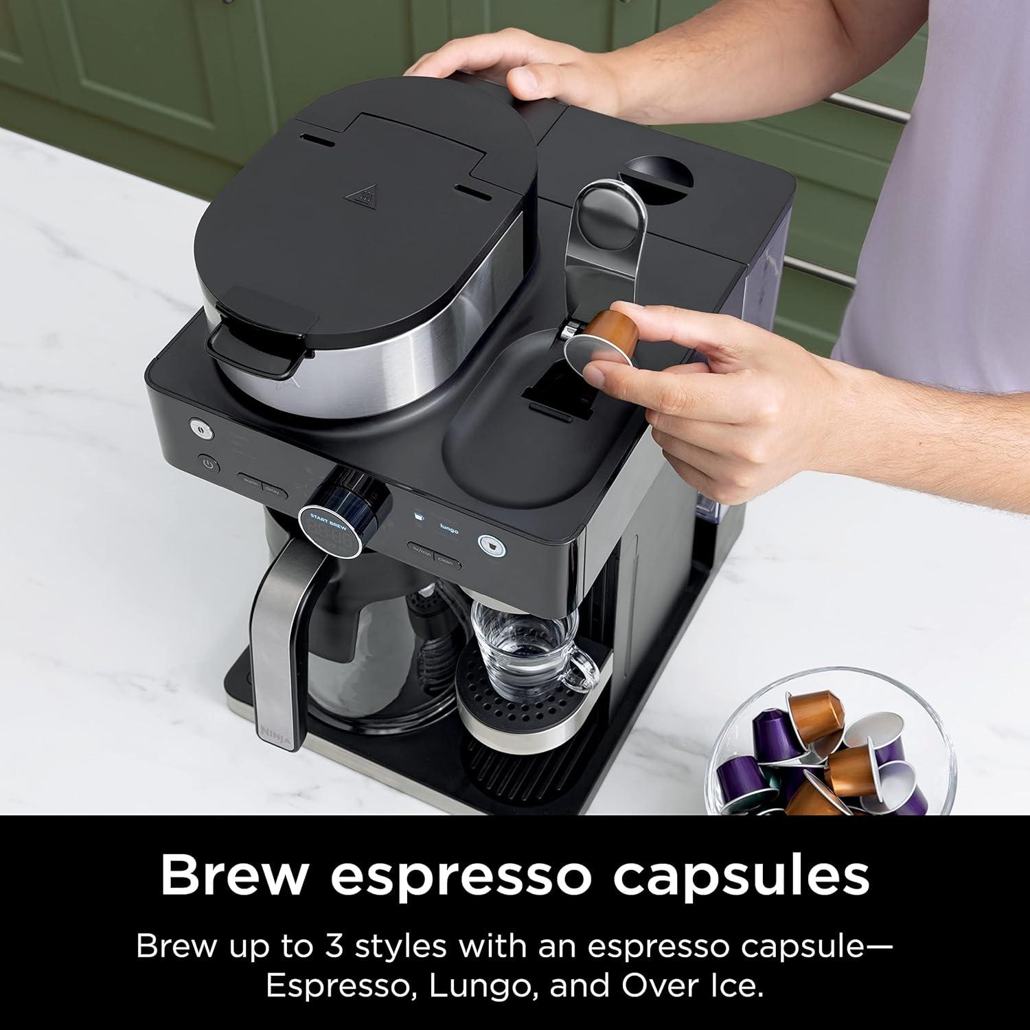 imageNinja Espresso ampamp Coffee Maker ampamp Barista System 3 Espresso Brew Styles SingleServe Coffee ampamp Nespresso Capsule Compatible Builtin Frother Espresso Cappuccino ampamp Latte Maker Black CFN601