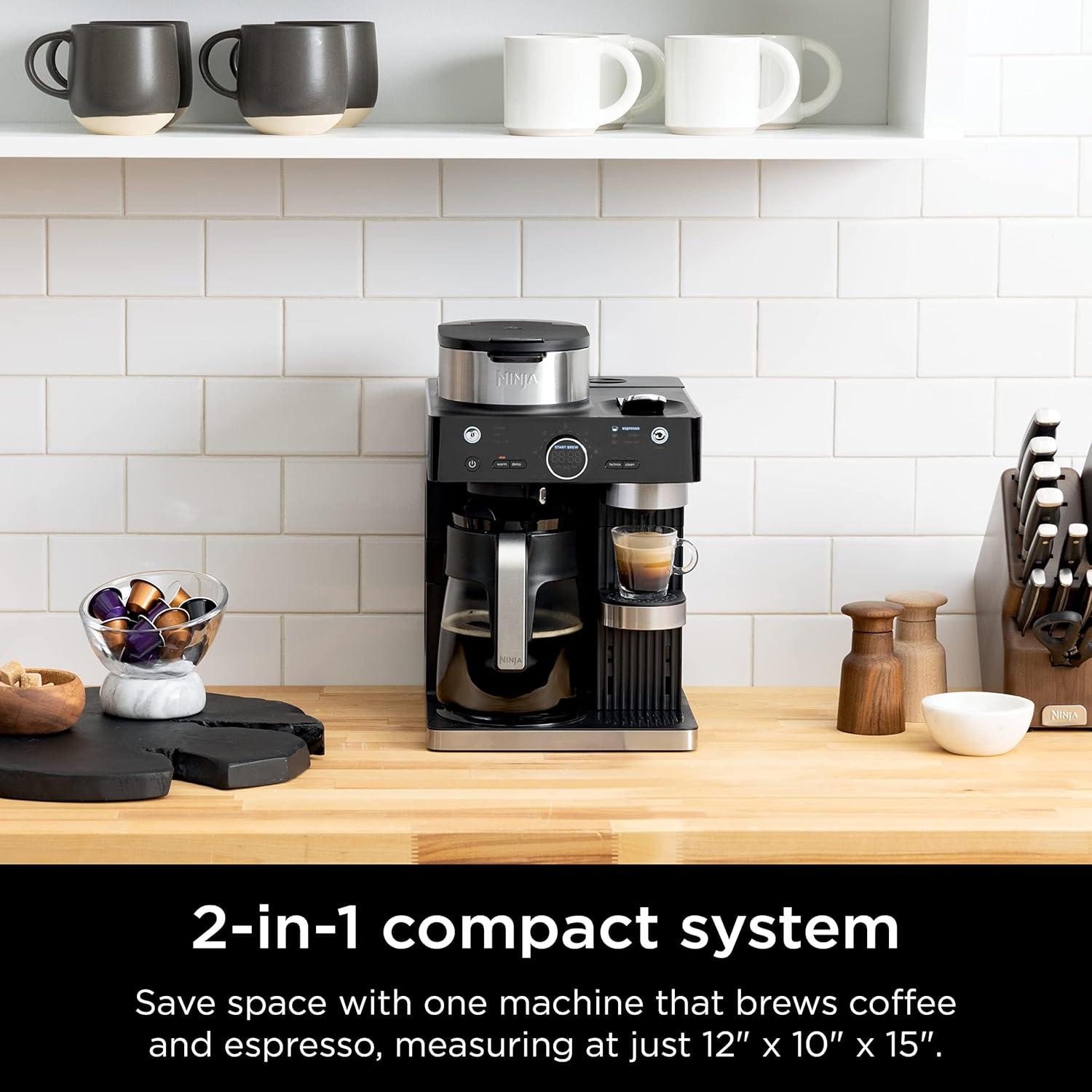 imageNinja Espresso ampamp Coffee Maker ampamp Barista System 3 Espresso Brew Styles SingleServe Coffee ampamp Nespresso Capsule Compatible Builtin Frother Espresso Cappuccino ampamp Latte Maker Black CFN601