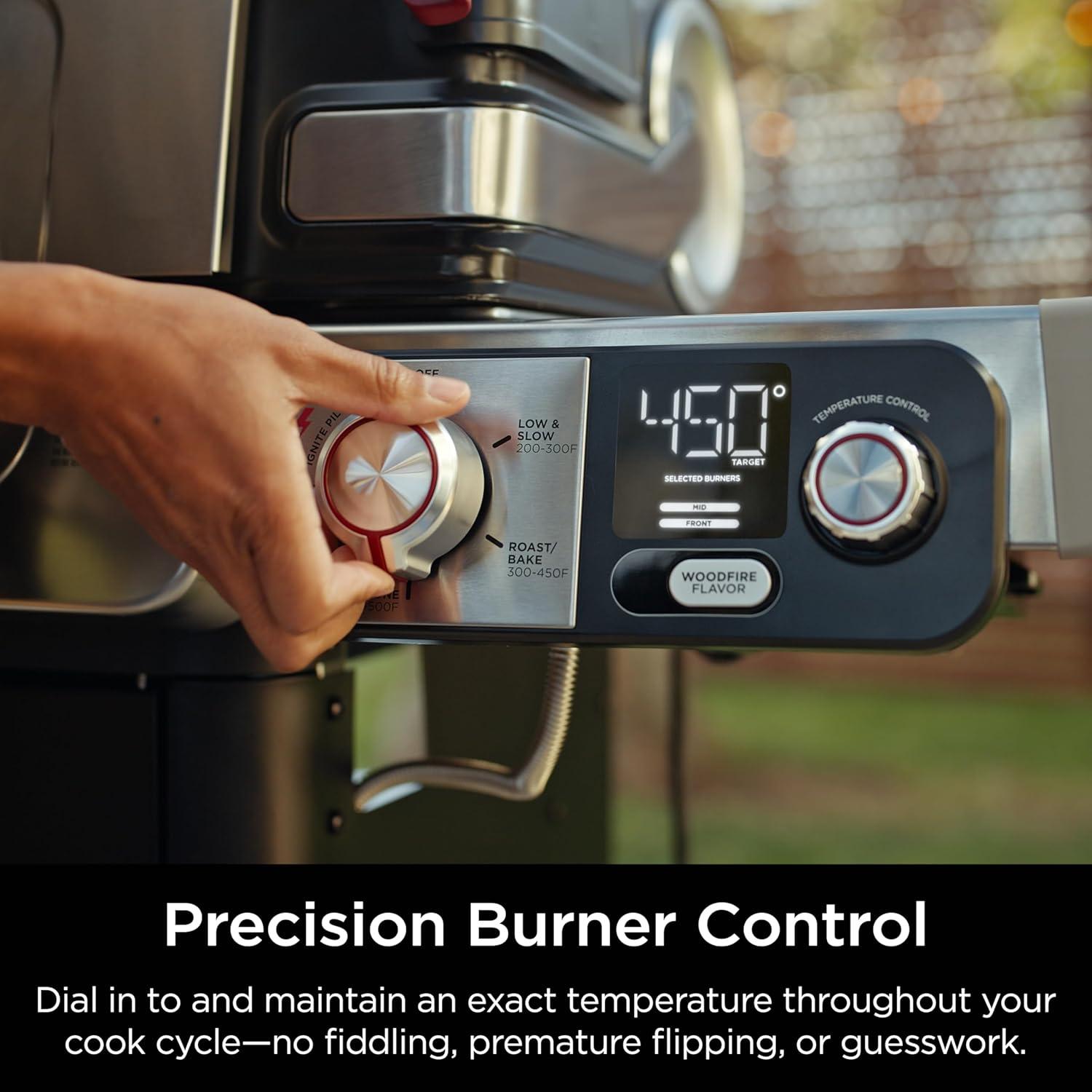 imageNinja FlexFlame Grill and Smoker Electric and Propane Grill Roaster BBQ Grill 5in1 Cooking System 3 Burner Digital Control Outdoor Cooking Griddle Pizza Maker Stainless Steel PG301PG301