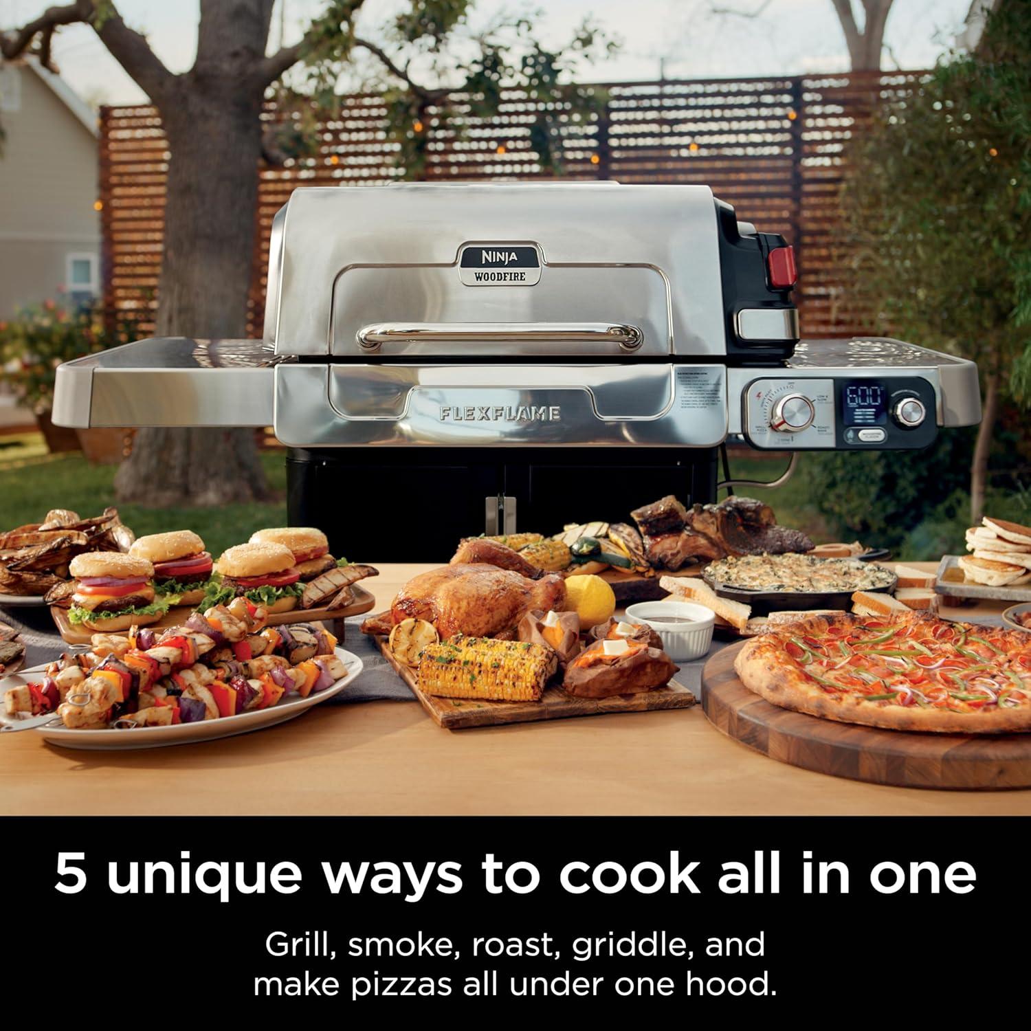 imageNinja FlexFlame Grill and Smoker Electric and Propane Grill Roaster BBQ Grill 5in1 Cooking System 3 Burner Digital Control Outdoor Cooking Griddle Pizza Maker Stainless Steel PG301PG301