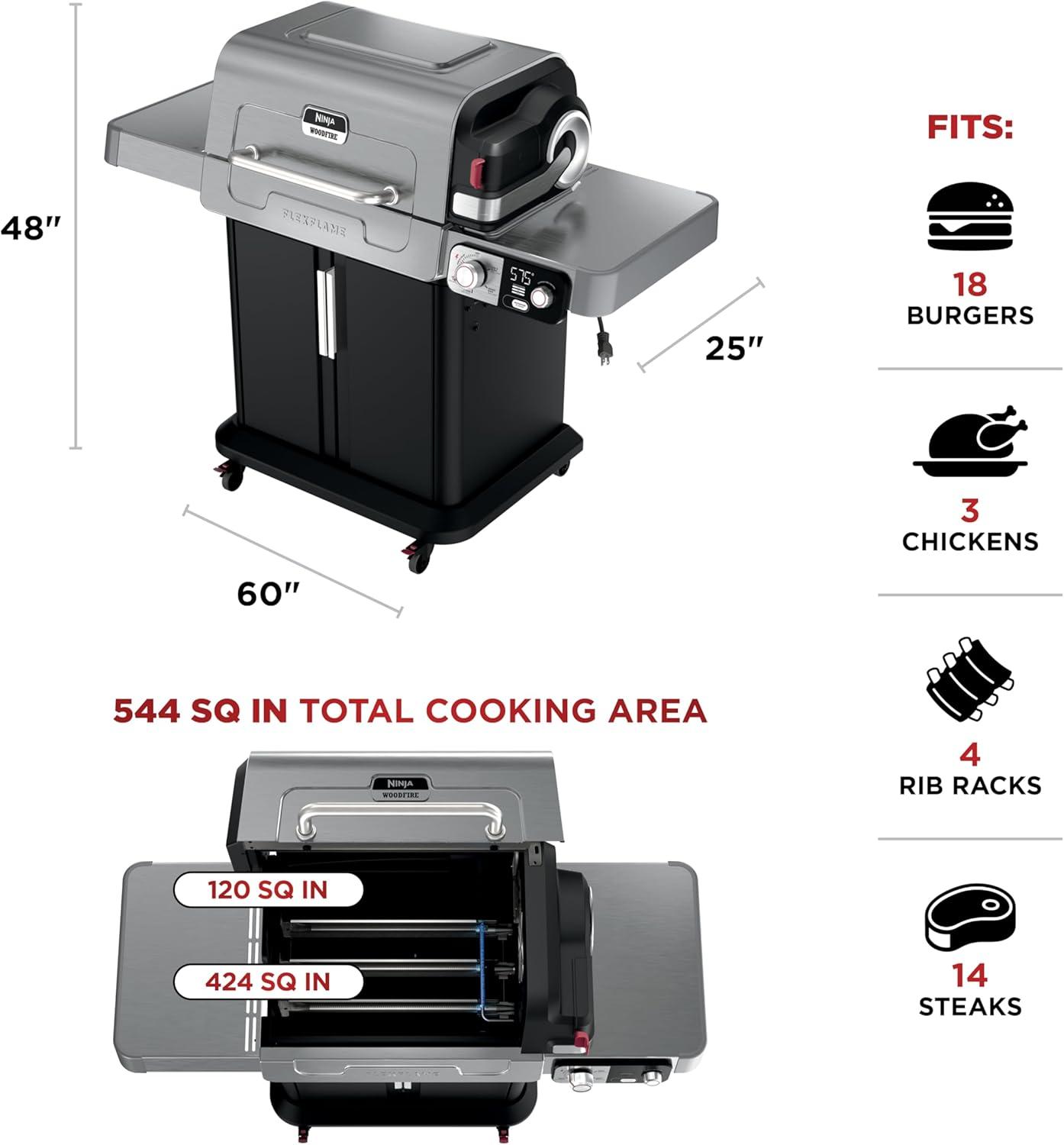 imageNinja FlexFlame Grill and Smoker Electric and Propane Grill Roaster BBQ Grill 5in1 Cooking System 3 Burner Digital Control Outdoor Cooking Griddle Pizza Maker Stainless Steel PG301PG301