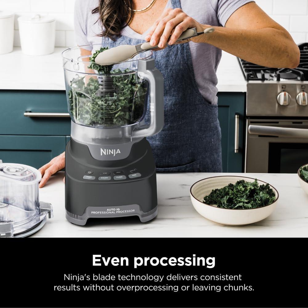 imageNinja Food Processor Professional Plus 1000 Peak Watts 4 Functions for Chopping Slicing Purees ampamp Dough with 9Cup Processor Bowl 3 Blades Food Chute ampamp Pusher Silver BN60112Cup Food Processor Storage Box