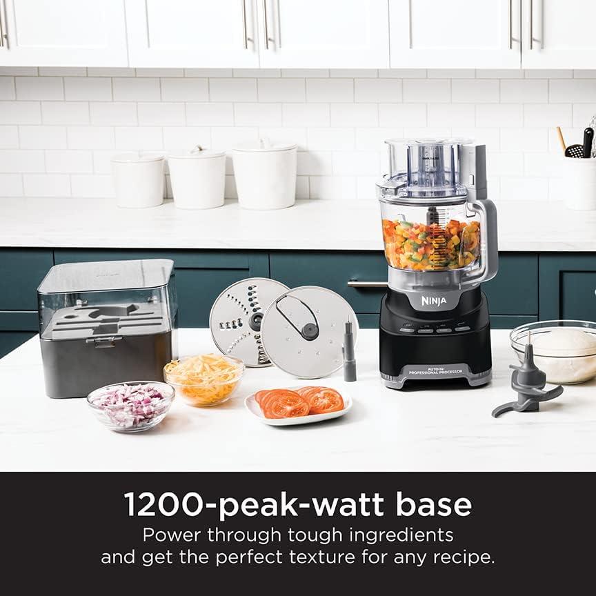 imageNinja Food Processor Professional Plus 1000 Peak Watts 4 Functions for Chopping Slicing Purees ampamp Dough with 9Cup Processor Bowl 3 Blades Food Chute ampamp Pusher Silver BN60112Cup Food Processor Storage Box