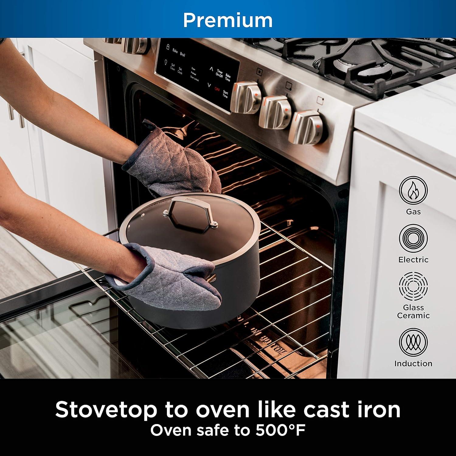 imageNinja Foodi NeverStick Professional HardAnodized 4Quart Saut Pan with Glass Lid Nonstick Durable ampamp Oven Safe to 500F Salt Grey C301408qt Stock Pot