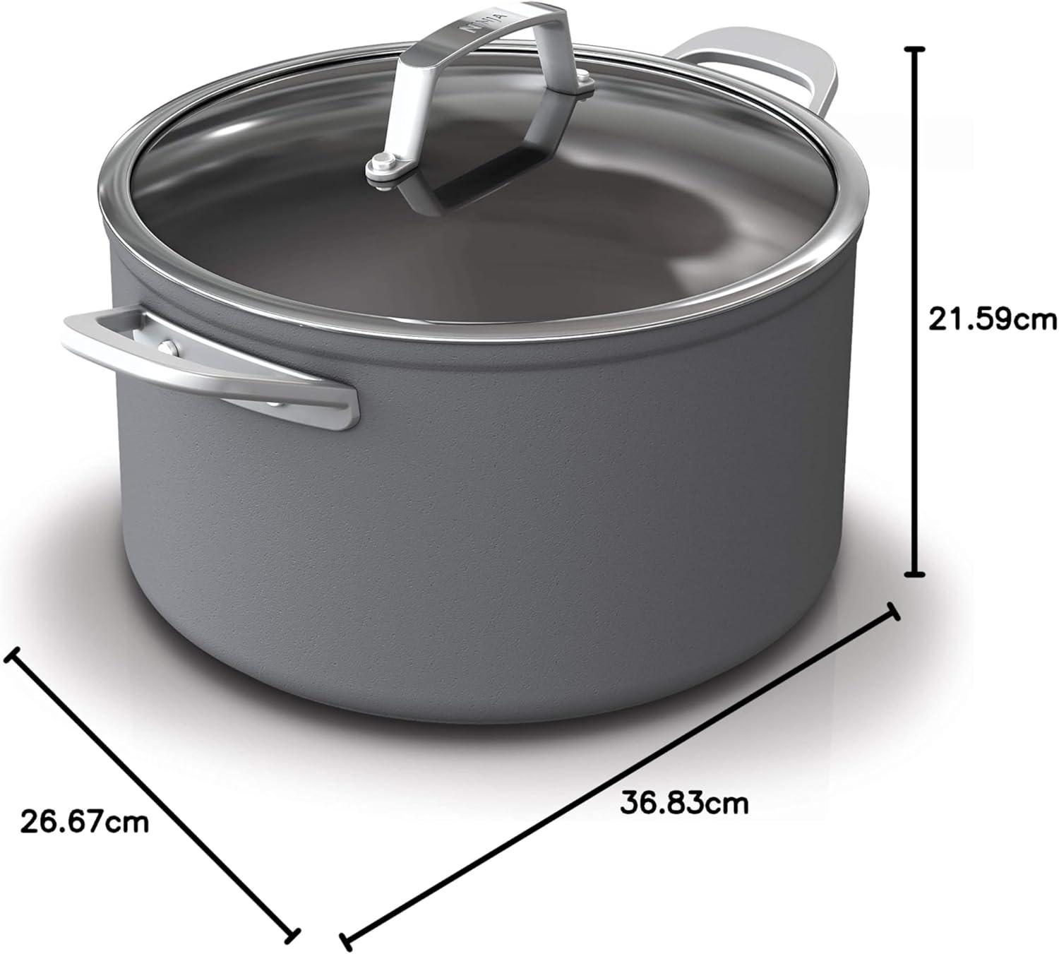 imageNinja Foodi NeverStick Professional HardAnodized 4Quart Saut Pan with Glass Lid Nonstick Durable ampamp Oven Safe to 500F Salt Grey C301408qt Stock Pot