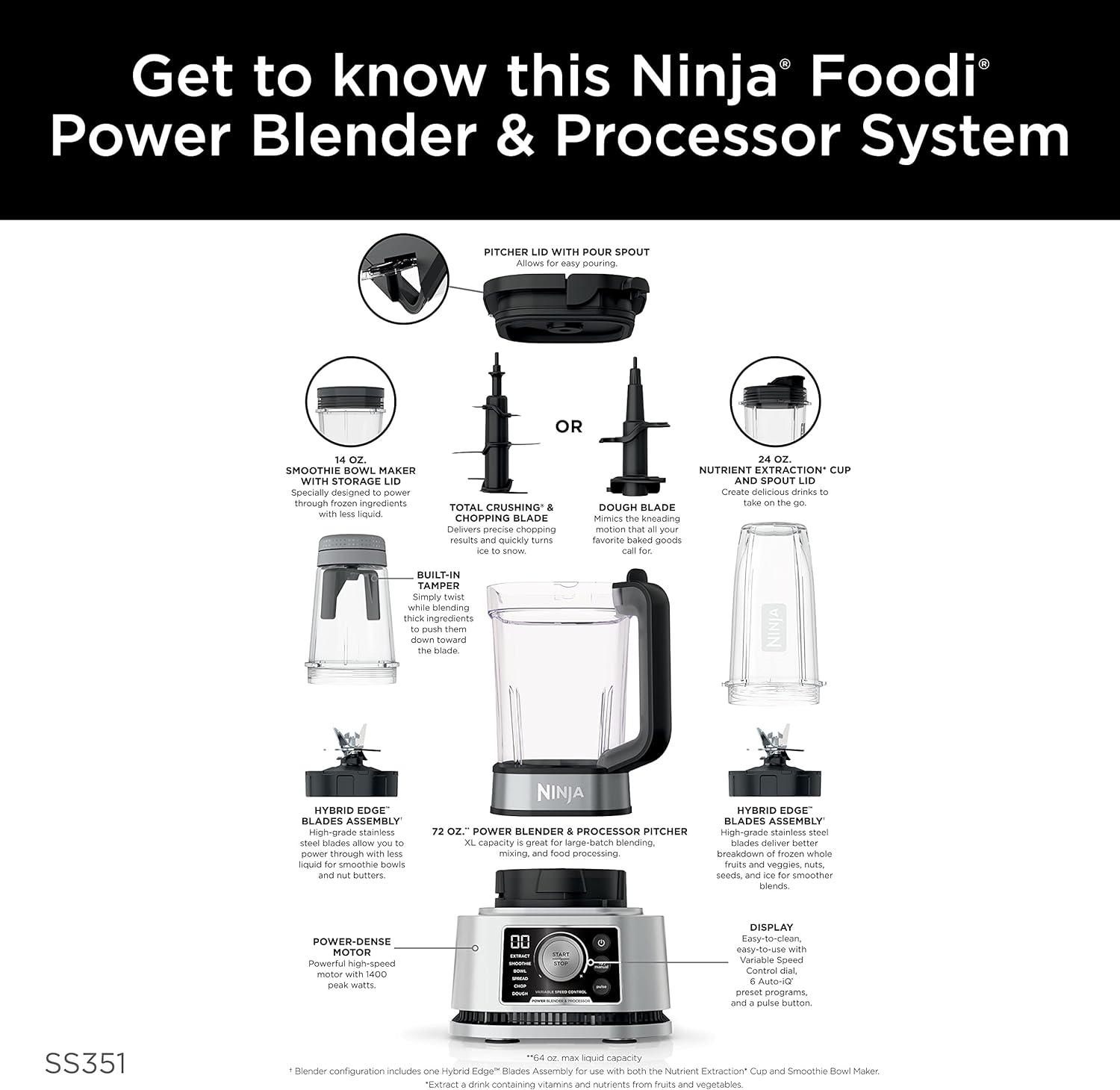 imageNinja Foodi Power Blender ampamp Processor System with Smoothie Bowl Maker and Nutrient Extractor BlackSilver SS351C Canadian Edition 72ozBlender