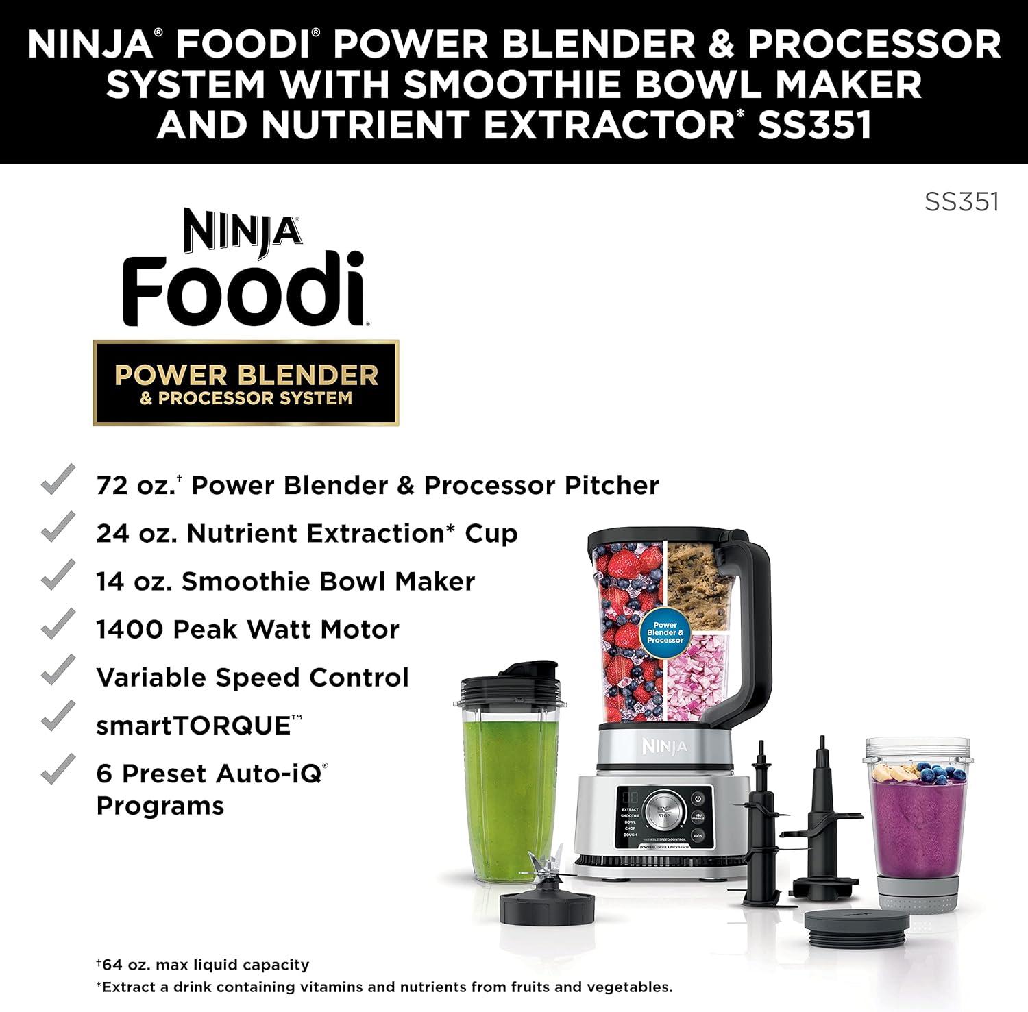 imageNinja Foodi Power Blender ampamp Processor System with Smoothie Bowl Maker and Nutrient Extractor BlackSilver SS351C Canadian Edition 72ozBlender