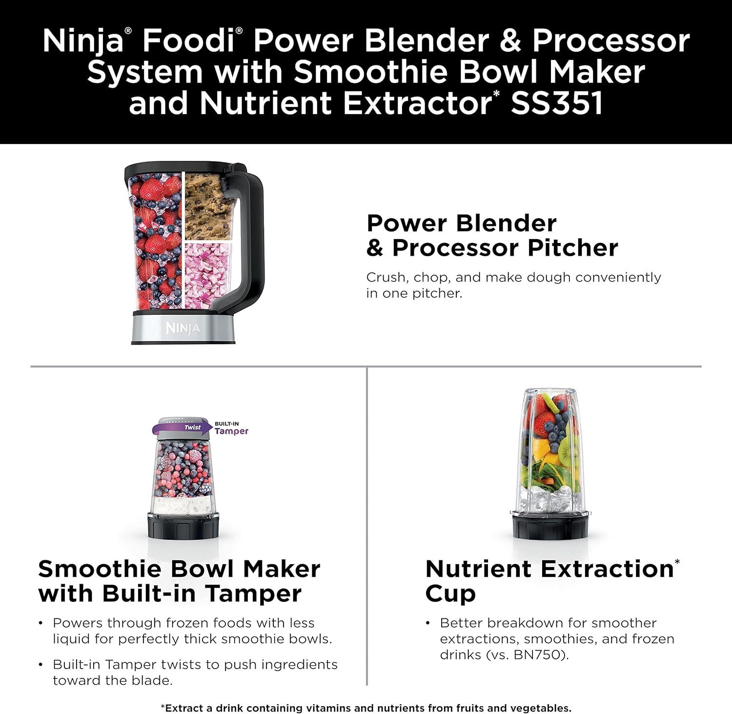 imageNinja Foodi Power Blender ampamp Processor System with Smoothie Bowl Maker and Nutrient Extractor BlackSilver SS351C Canadian Edition 72ozBlender