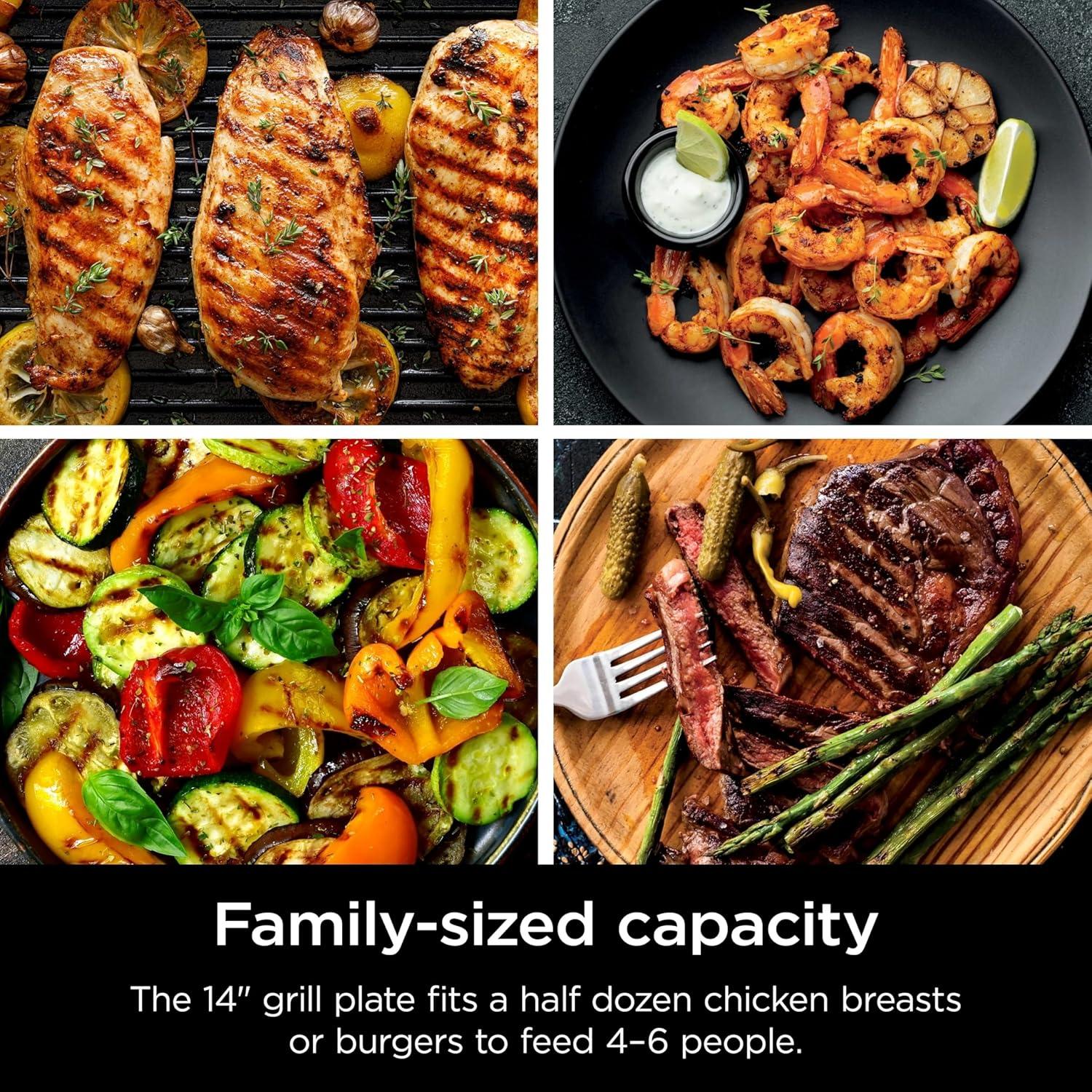 imageNinja GR100 Sizzle Smokeless Indoor Grill with Nonstick Grill Plate DishwasherSafe Removable Mesh Lid 500F Max Heat Even EdgetoEdge Cooking Black RenewedSizzle Indoor Grill