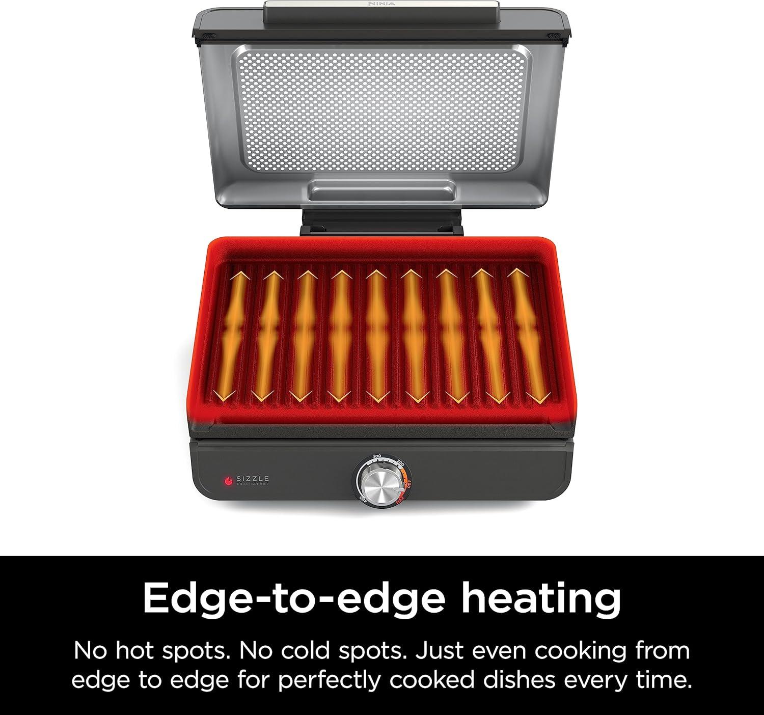 imageNinja GR101 Sizzle Smokeless Indoor Grill ampamp Griddle 14 Interchangeable Nonstick Plates DishwasherSafe Removable Mesh Lid 500F Max Heat Even EdgetoEdge Cooking GreySilver RenewedSizzle Indoor Grill Griddle