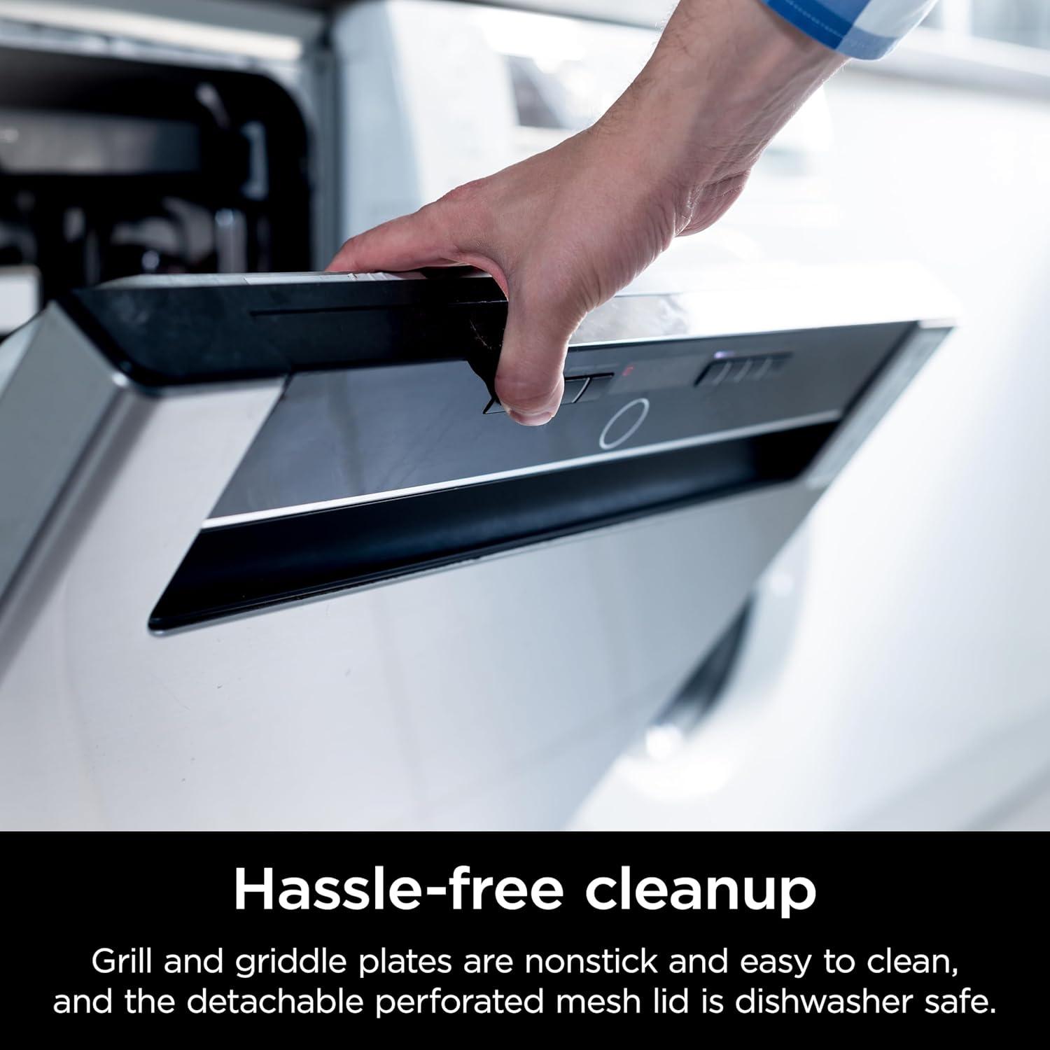 imageNinja GR101 Sizzle Smokeless Indoor Grill ampamp Griddle 14 Interchangeable Nonstick Plates DishwasherSafe Removable Mesh Lid 500F Max Heat Even EdgetoEdge Cooking GreySilver RenewedSizzle Indoor Grill Griddle