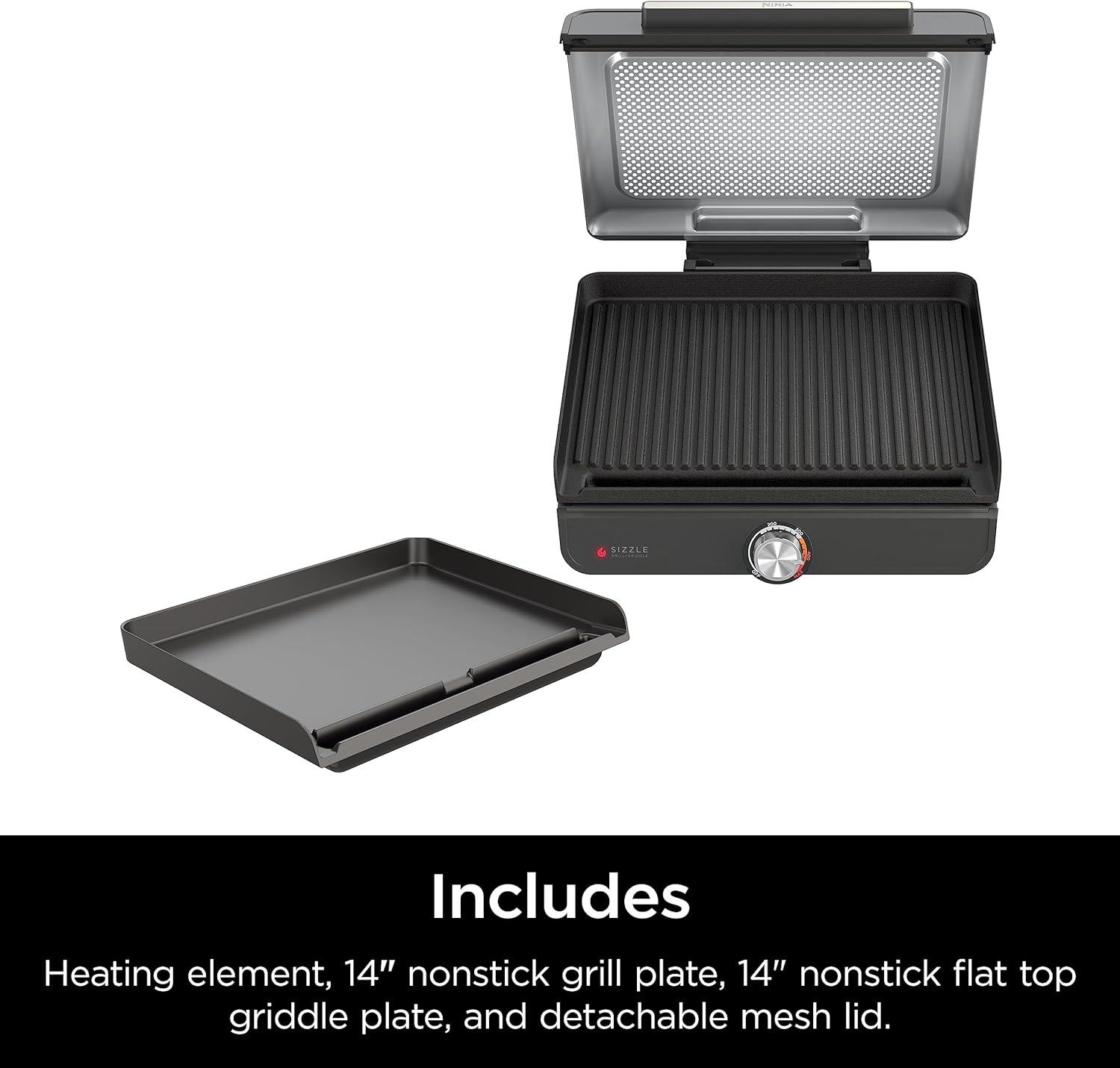imageNinja Griddle and Indoor Grill 14 Electric Grill For Steak Burgers Salmon Veggies and More Pancake Griddle Nonstick Dishwasher Safe 500F Even Cooking Silver GR101