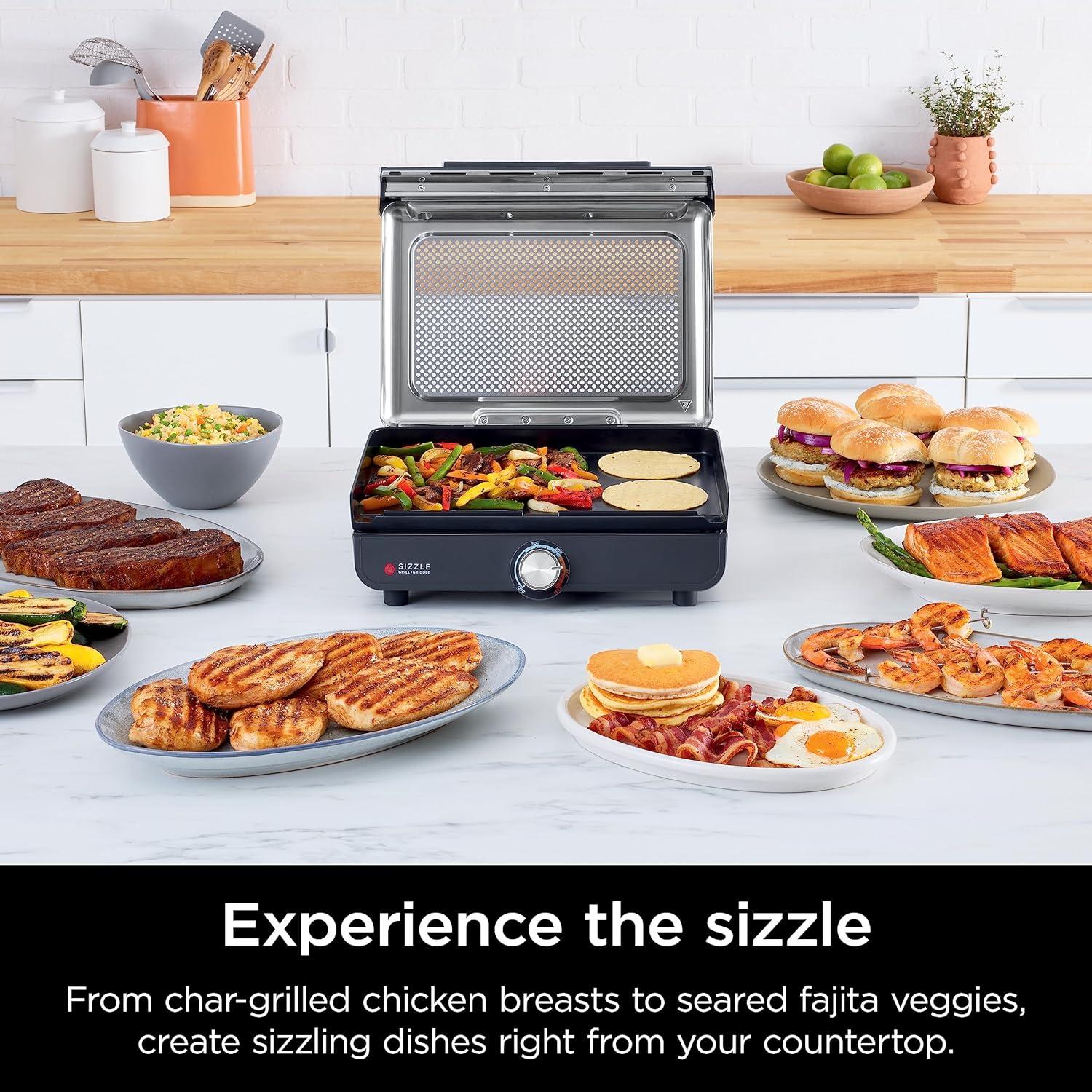 imageNinja Griddle and Indoor Grill 14 Electric Grill For Steak Burgers Salmon Veggies and More Pancake Griddle Nonstick Dishwasher Safe 500F Even Cooking Silver GR101