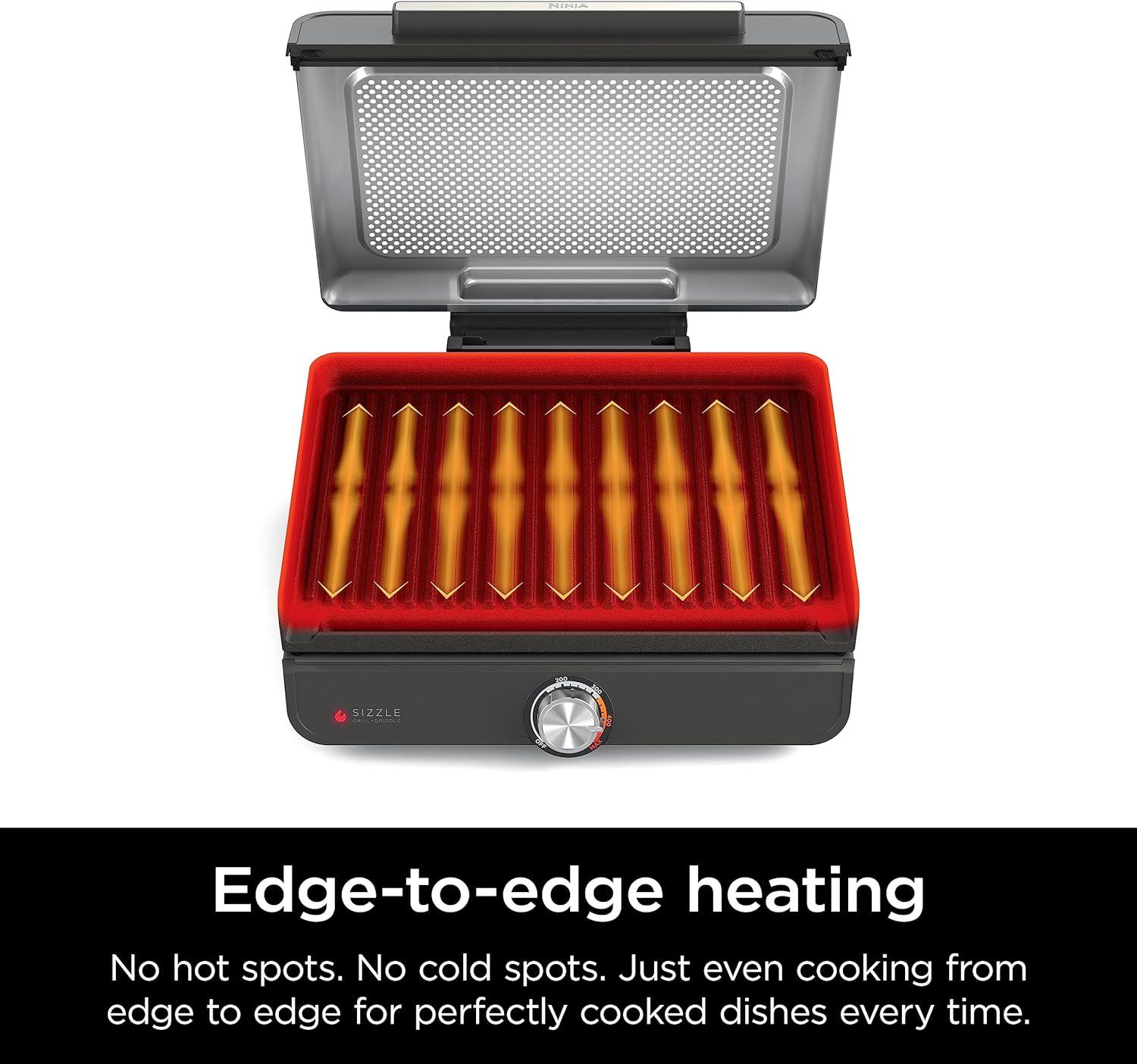 imageNinja Griddle and Indoor Grill 14 Electric Grill For Steak Burgers Salmon Veggies and More Pancake Griddle Nonstick Dishwasher Safe 500F Even Cooking Silver GR101