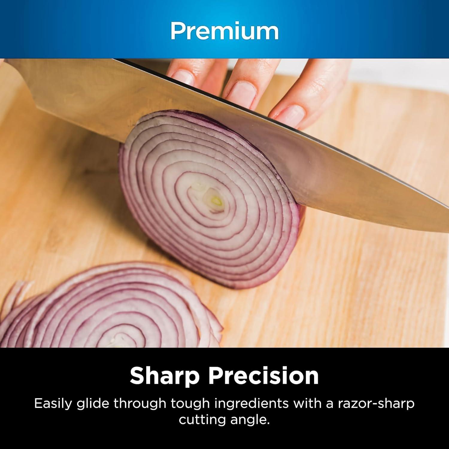 imageNinja K52015 Foodi NeverDull 15 Piece Premium Knife System Wood Series Block German Stainless Steel with Builtin Sharpener Stainless SteelWalnut15pc Set Wood