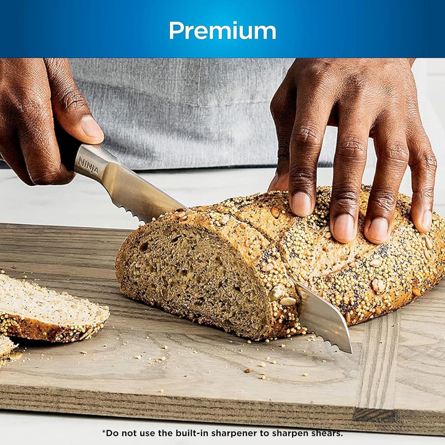 imageNinja K52015 Foodi NeverDull 15 Piece Premium Knife System Wood Series Block German Stainless Steel with Builtin Sharpener Stainless SteelWalnut15pc Set Wood