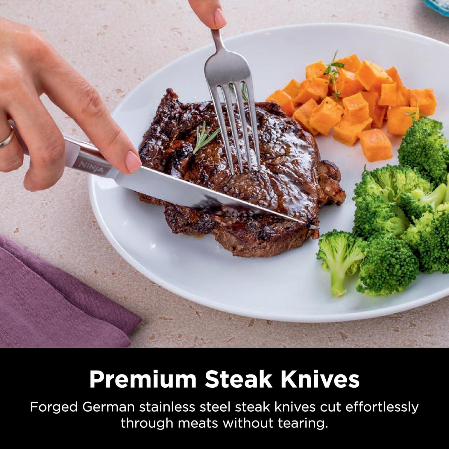 imageNinja K52015 Foodi NeverDull 15 Piece Premium Knife System Wood Series Block German Stainless Steel with Builtin Sharpener Stainless SteelWalnut15pc Set Wood