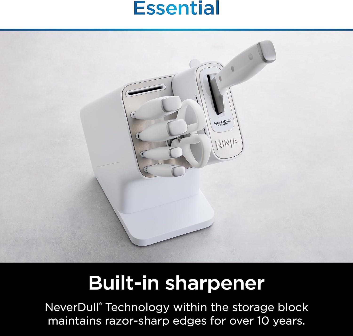 imageNinja Knife Set Knife Sharpener Knife Block Set Stainless Steel Knives 14 Piece Set Steak Knives Chef Knives and More Foodi NeverDull Black K32014White