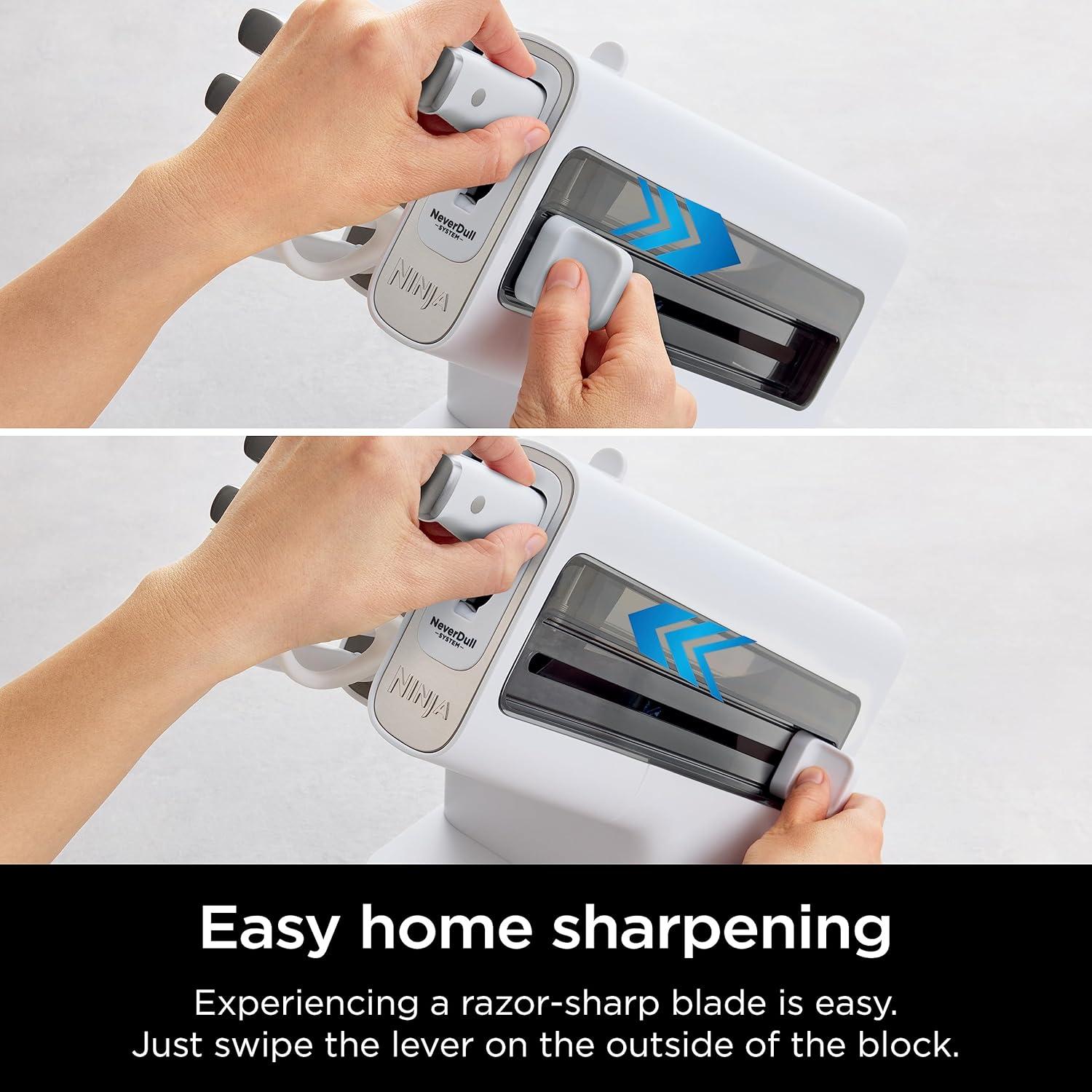 imageNinja Knife Set Knife Sharpener Knife Block Set Stainless Steel Knives 14 Piece Set Steak Knives Chef Knives and More Foodi NeverDull Black K32014White