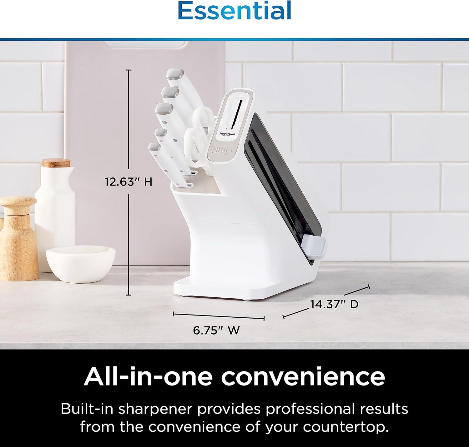 imageNinja Knife Set Knife Sharpener Knife Block Set Stainless Steel Knives 14 Piece Set Steak Knives Chef Knives and More Foodi NeverDull Black K32014White