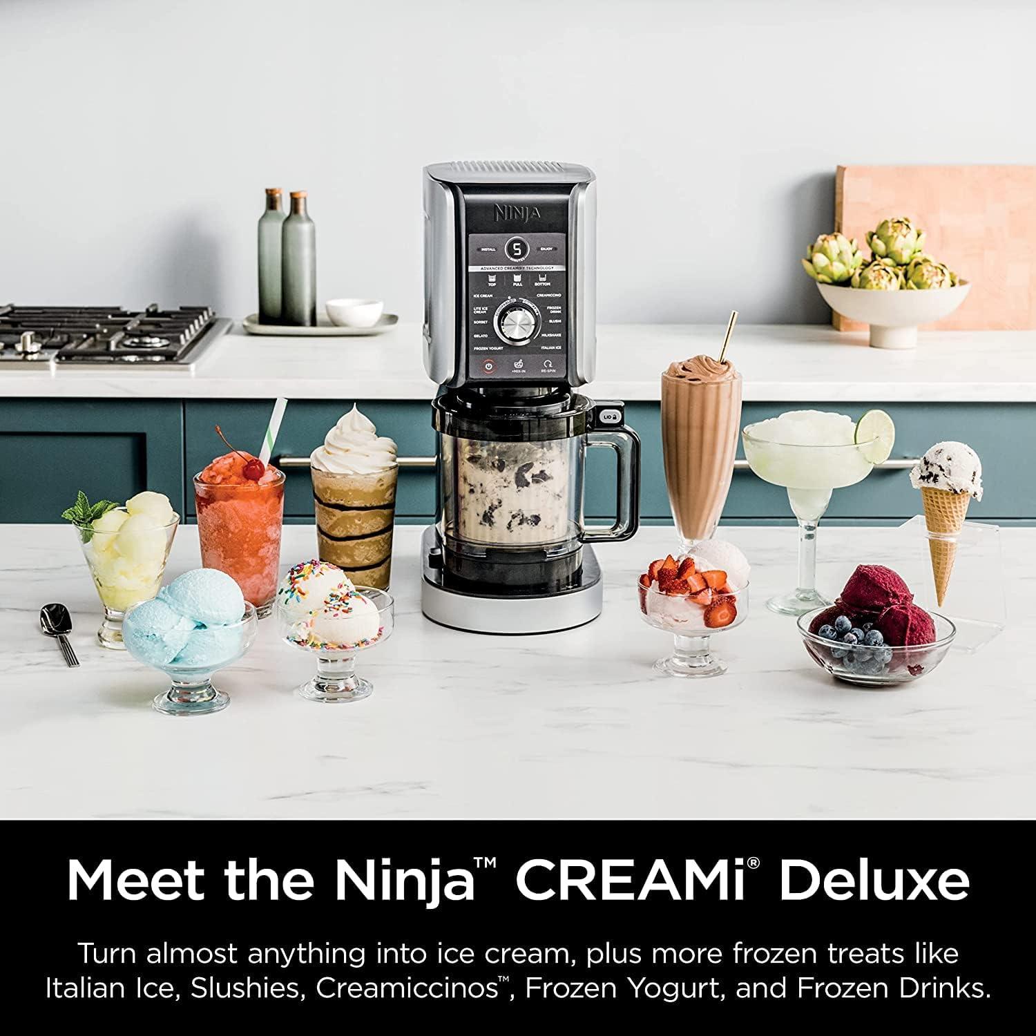 imageNinja NC501 CREAMi Deluxe 11in1 Ice Cream ampamp Frozen Treat Maker for Ice Cream Sorbet Milkshakes Frozen Drinks ampamp More 2 XL Family Size Pint Containers Olive Green RenewedNC501HGN