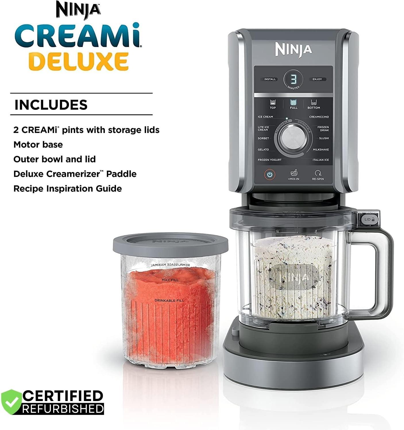 imageNinja NC501 CREAMi Deluxe 11in1 XL Ice Cream Maker Silver Renewed Bundle with 2 YR CPS Enhanced Protection Pack