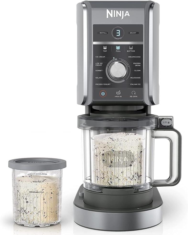 imageNinja NC501 CREAMi Deluxe 11in1 XL Ice Cream Maker Silver Renewed Bundle with 2 YR CPS Enhanced Protection Pack