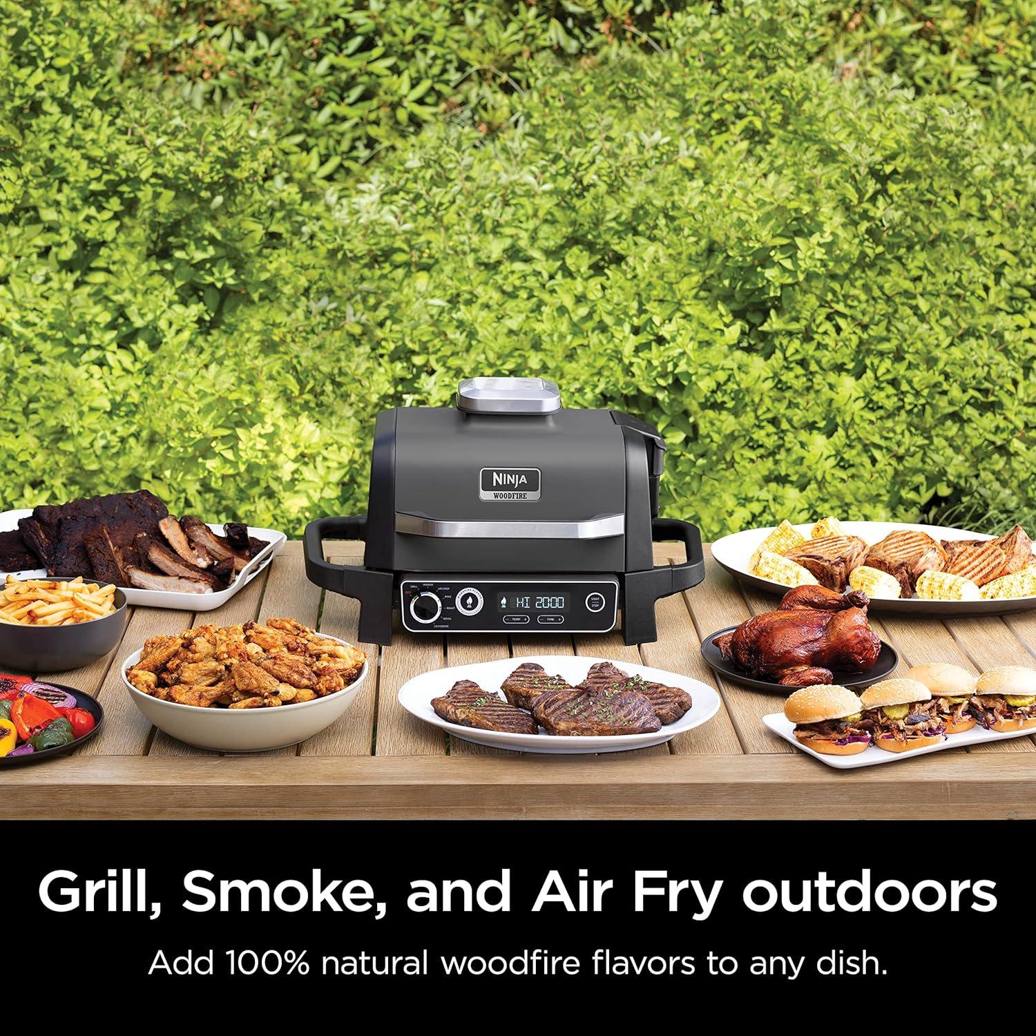 imageNinja OG751 Woodfire Pro Outdoor Grill with BuiltIn Thermometer 7in1 Master Grill BBQ SmokerampampOutdoor Air Fryer plus BakeRoast DehydrateampampBroilWoodfire Technologywith All Purpose Blend Pellets2lb Robust Sample Pellets