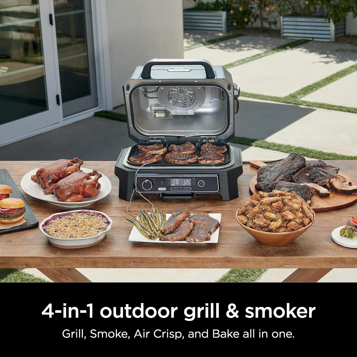 imageNinja OG951 Woodfire Pro Connect Premium XL Outdoor Grill ampamp Smoker Bluetooth App Enabled 7in1 Master Grill BBQ Smoker Outdoor Air Fryer Woodfire Technology 2 BuiltIn Thermometers BlackBlueXL GrillThermometer