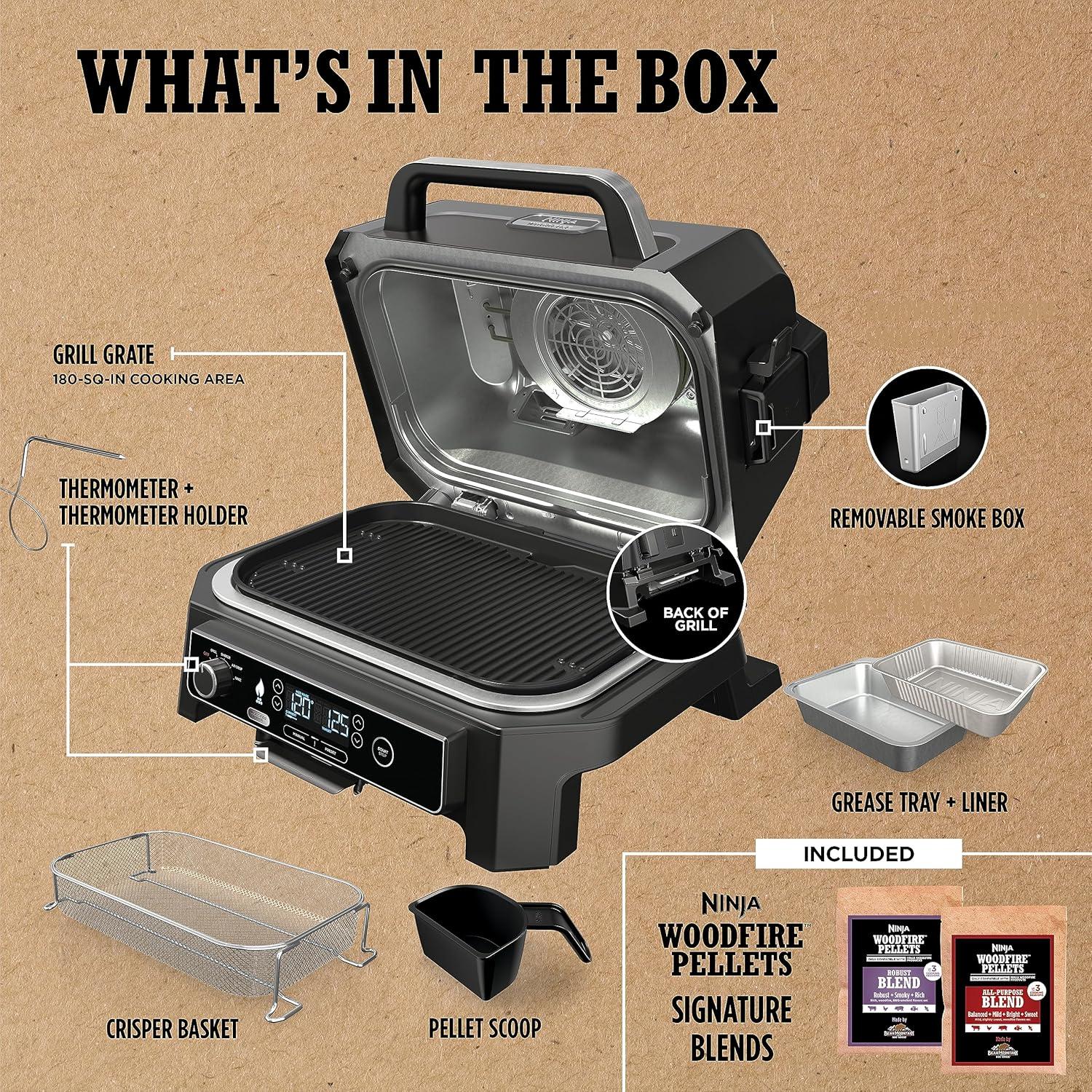 imageNinja OG951 Woodfire Pro Connect Premium XL Outdoor Grill ampamp Smoker Bluetooth App Enabled 7in1 Master Grill BBQ Smoker Outdoor Air Fryer Woodfire Technology 2 BuiltIn Thermometers BlackBlueXL GrillThermometer