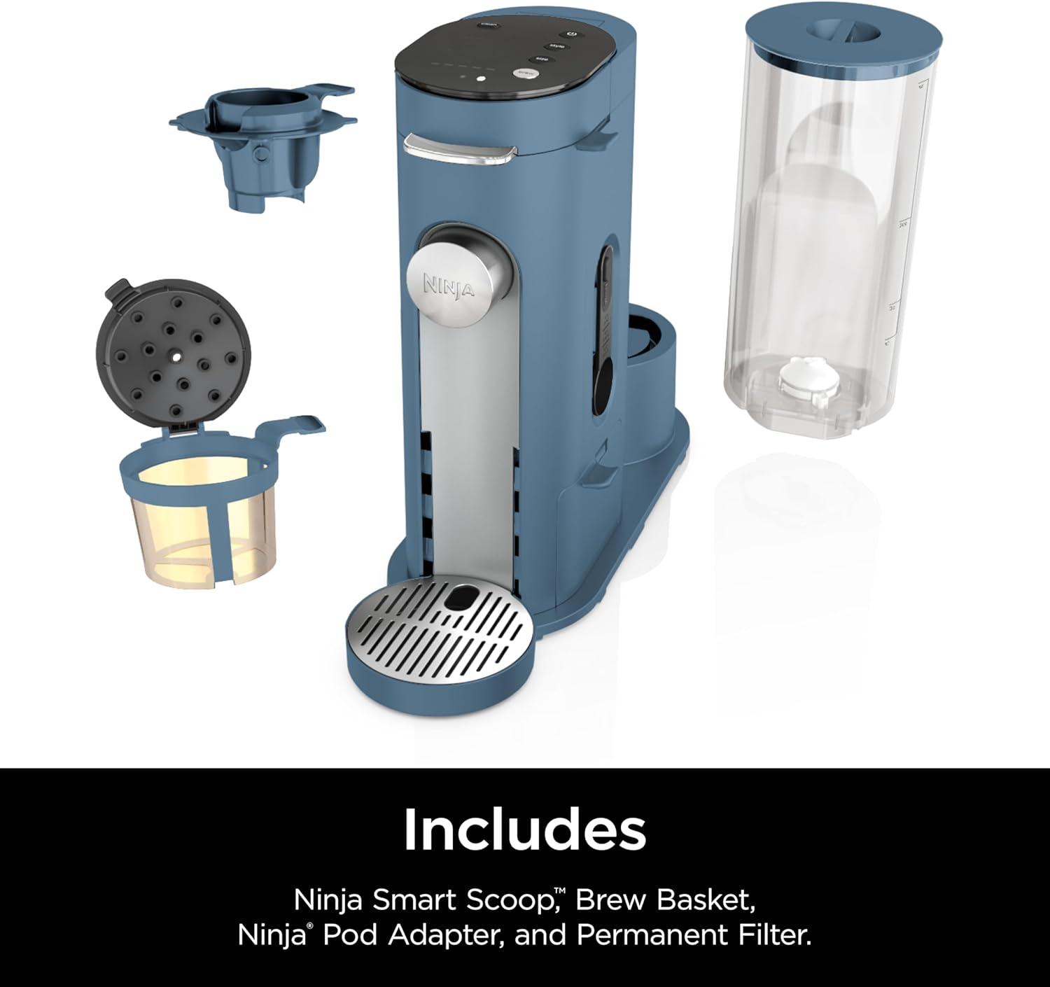 imageNinja Pods ampamp Grounds SingleServe Coffee Maker KCup Pod Compatible Brews Grounds Compact Design 56oz Reservoir 6oz Cup to 24oz Travel Mug Brew Sizes Iced Coffee Maker Stone PB041STBlue