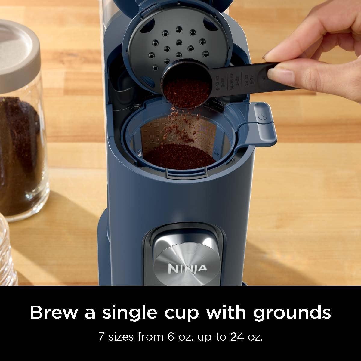imageNinja Pods ampamp Grounds SingleServe Coffee Maker KCup Pod Compatible Brews Grounds Compact Design 56oz Reservoir 6oz Cup to 24oz Travel Mug Brew Sizes Iced Coffee Maker Stone PB041STNavy